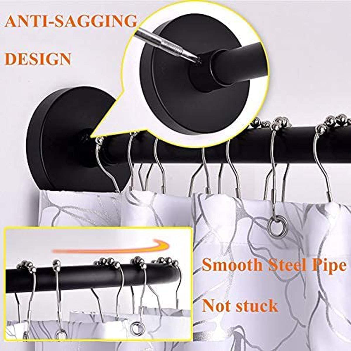 Rustproof U-Shaped Curved Shower Curtain Rod - Adjustable No-Drill 304 Stainless Steel Bathroom Corner Tub Pole for Bathtub, Extendable Shower Rail Bar - Perfect for Small Bathrooms, Corner Showers and Space-Saving Solutions