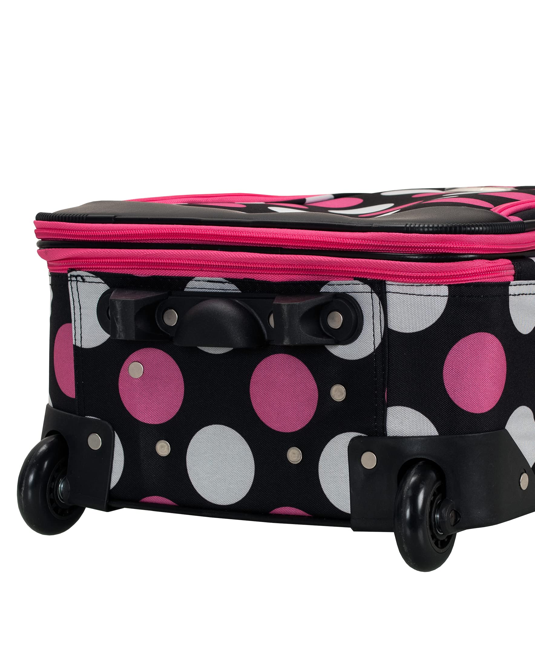 Rockland Escape 4-Piece Softside Upright Luggage Set with Telescoping Handles - Multi/Pink Dot (14/19/24/28 Inch) - Perfect for Family Vacations, Business Trips & International Travel