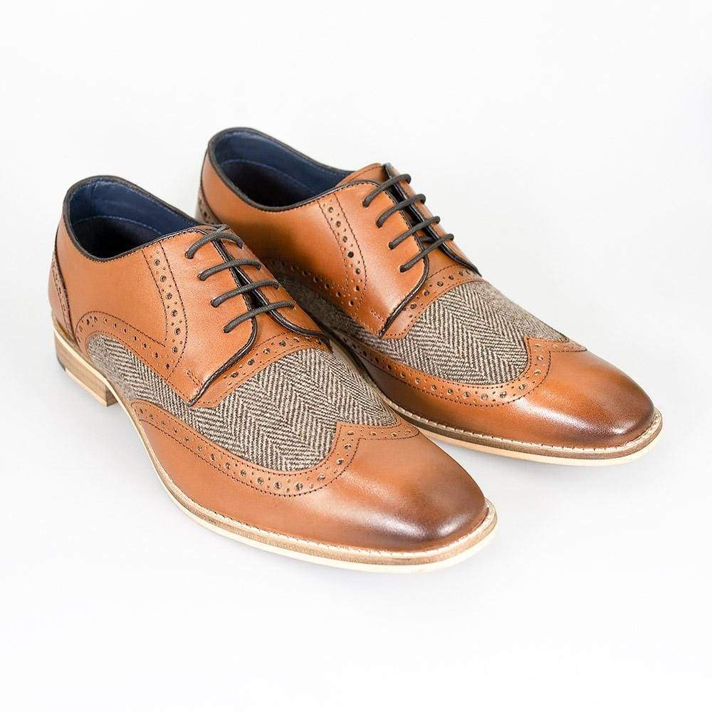 Cavani William Men's Tan Tweed Shoes - Classic Vintage Style Dress Shoes for Formal Occasions, Weddings & Business Events
