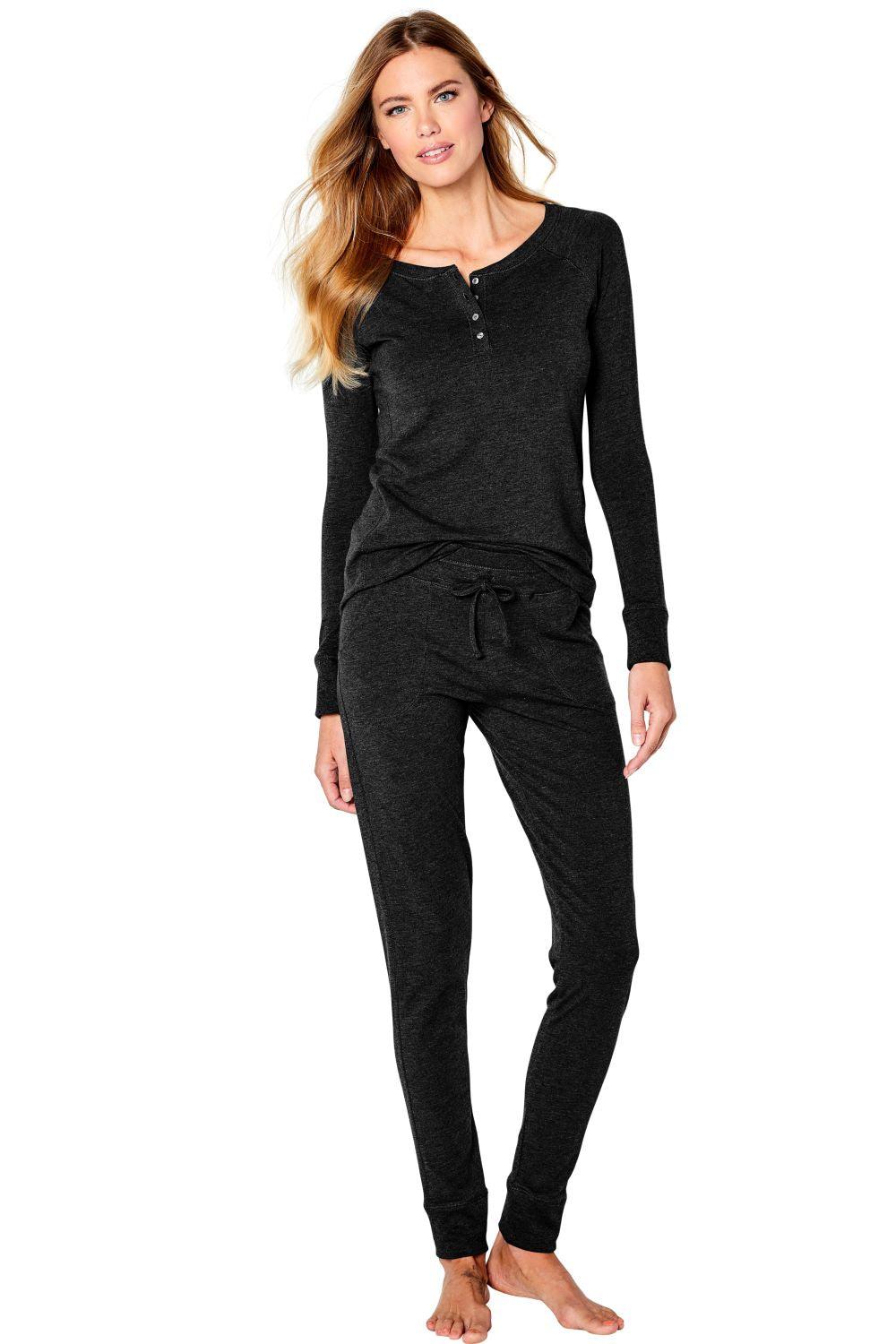 Olivia Women's Long Sleeve Henley Top & Pants Loungewear Set - Soft Comfortable Casual Outfit for Home, Yoga & Relaxation