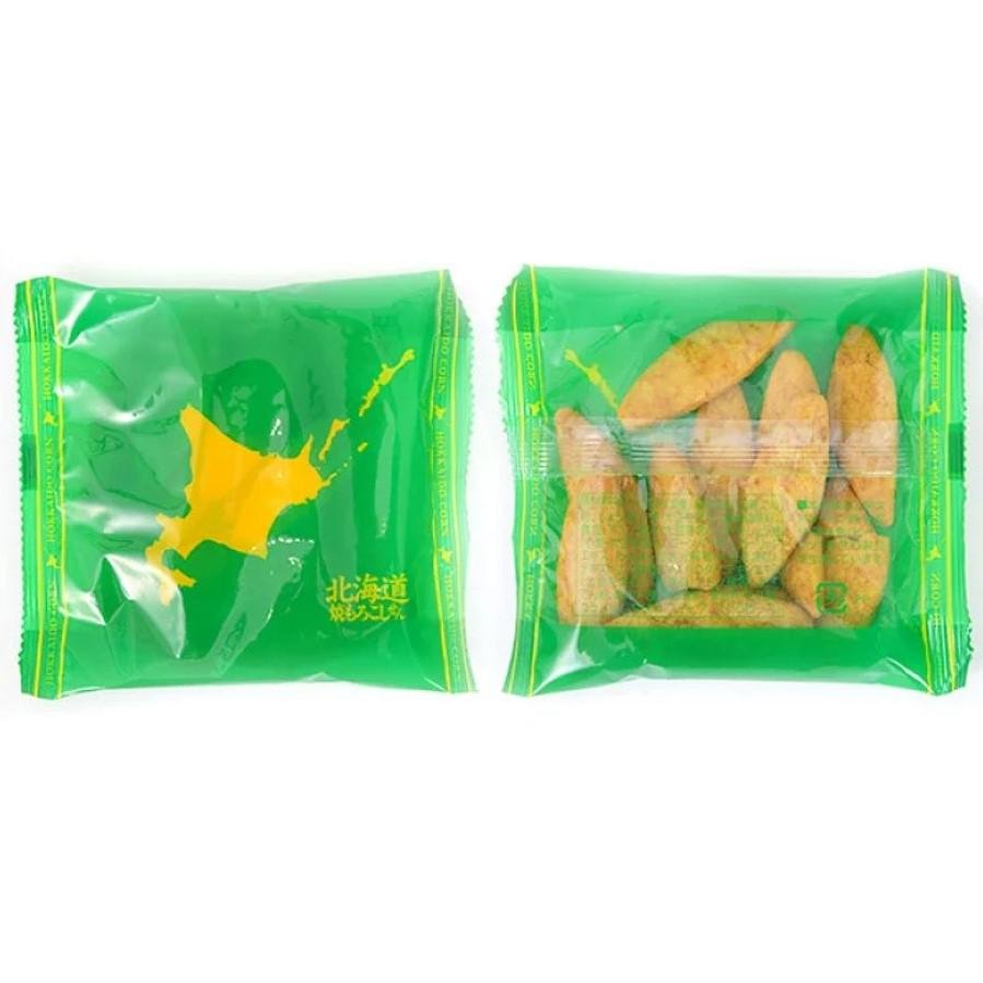 Befco Roasted Hokkaido Corn Flavor Senbei Oval Rice Crackers 51g (Pack of 6) - Japanese Snacks for Party, Office & Travel - Crunchy Gluten-Free Rice Cracker Treats