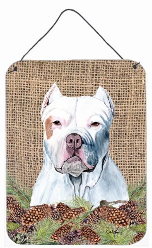 Pit Bull Faux Burlap & Pine Cones Metal Wall Decor - 12x16 Aluminum Sign for Kitchen, Bar, Bathroom, Front Door - Rustic Home & Office Decor - Perfect for Dog Lovers & Country Style Interior Design