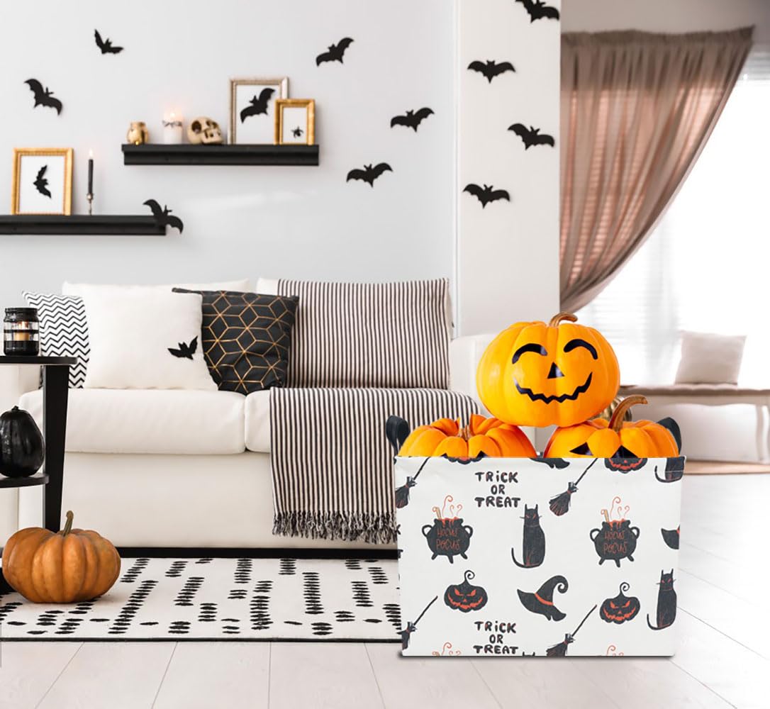 Rectangle Storage Basket with Handles - Collapsible Kids Toy Organizer, Baby Clothes & Book Storage Bin, Halloween Gift Basket (Black) - Perfect for Nursery, Playroom & Home Organization