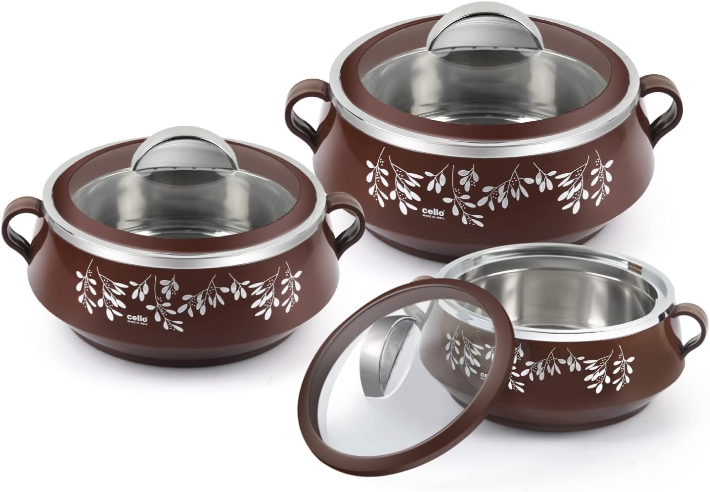 Premium Cello Glitter Insulated Hotpot Set - 3-Piece Thermoware Casserole (500ml, 1000ml, 1500ml) for Soup, Stew & Meal Prep - Perfect for Home Cooking, Parties & Gifts