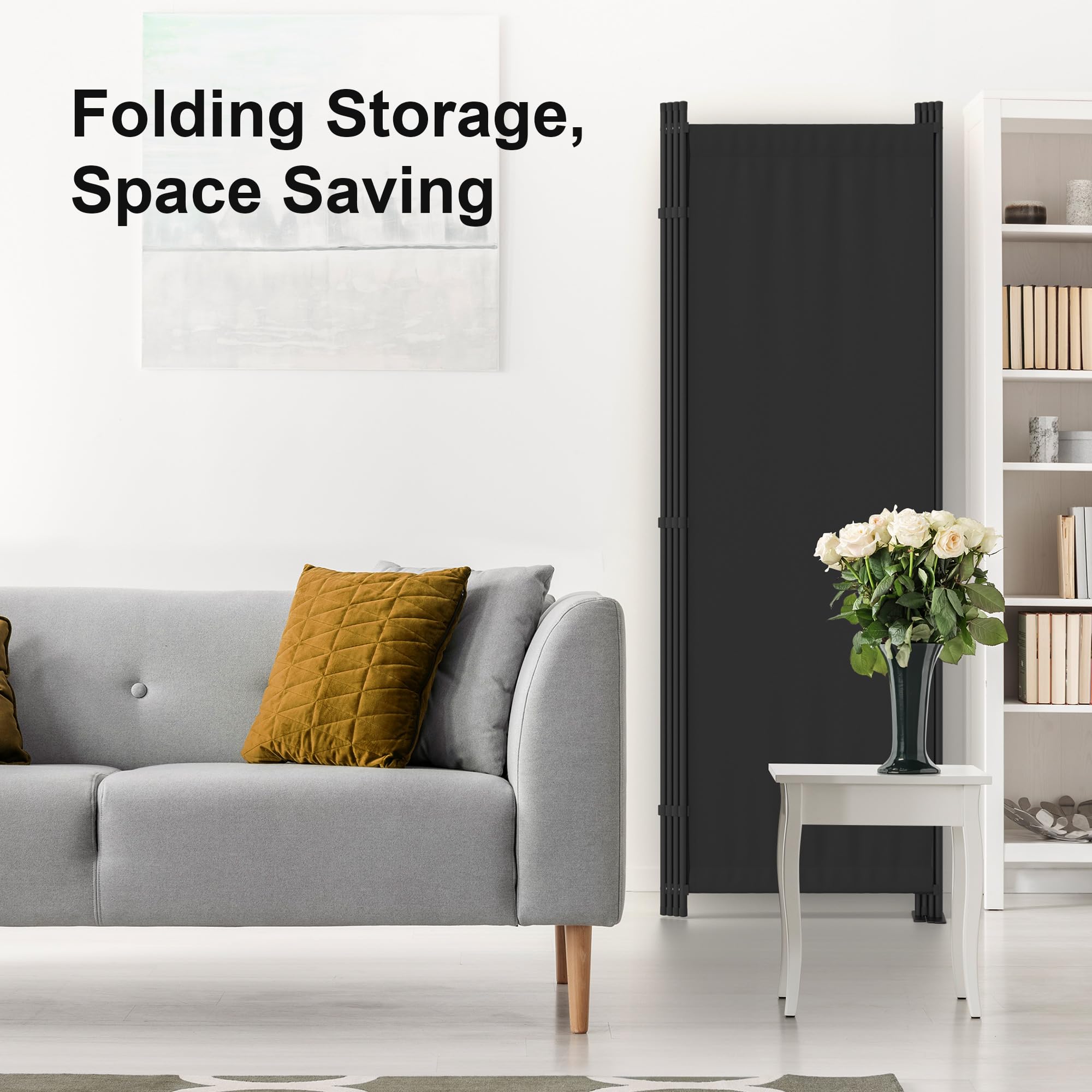 4 Panel Room Divider - 6FT Folding Privacy Screen with 3 Metal Feet | Portable Partition Wall for Office, Kitchen, Nursery & Dressing Room | Space Separator for Home, Events and Temporary Walls
