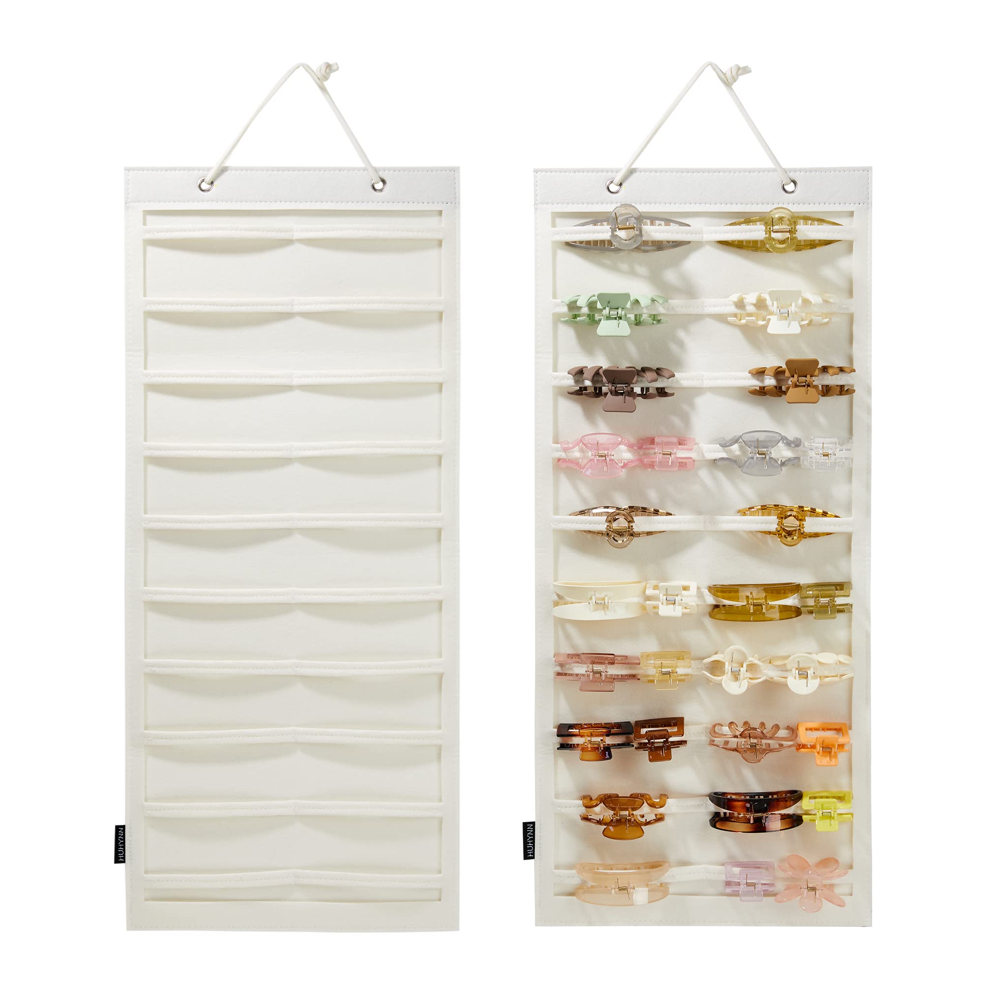Hair Claw Clips Organizer Wall Mount - 12 Slot Hair Accessory Storage Holder for Women & Girls - Beige Closet Door Hanging Clips Organizer (No Accessories Included) | Perfect for Bathroom, Bedroom & Dorm Organization