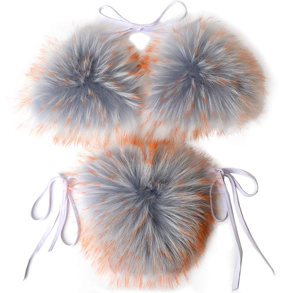 Luxury Women's Triangle Bikini Set with Real Fox Fur - Sexy Swimwear for Beach, Pool Party & Vacation - Plus Size Swimsuits for Women