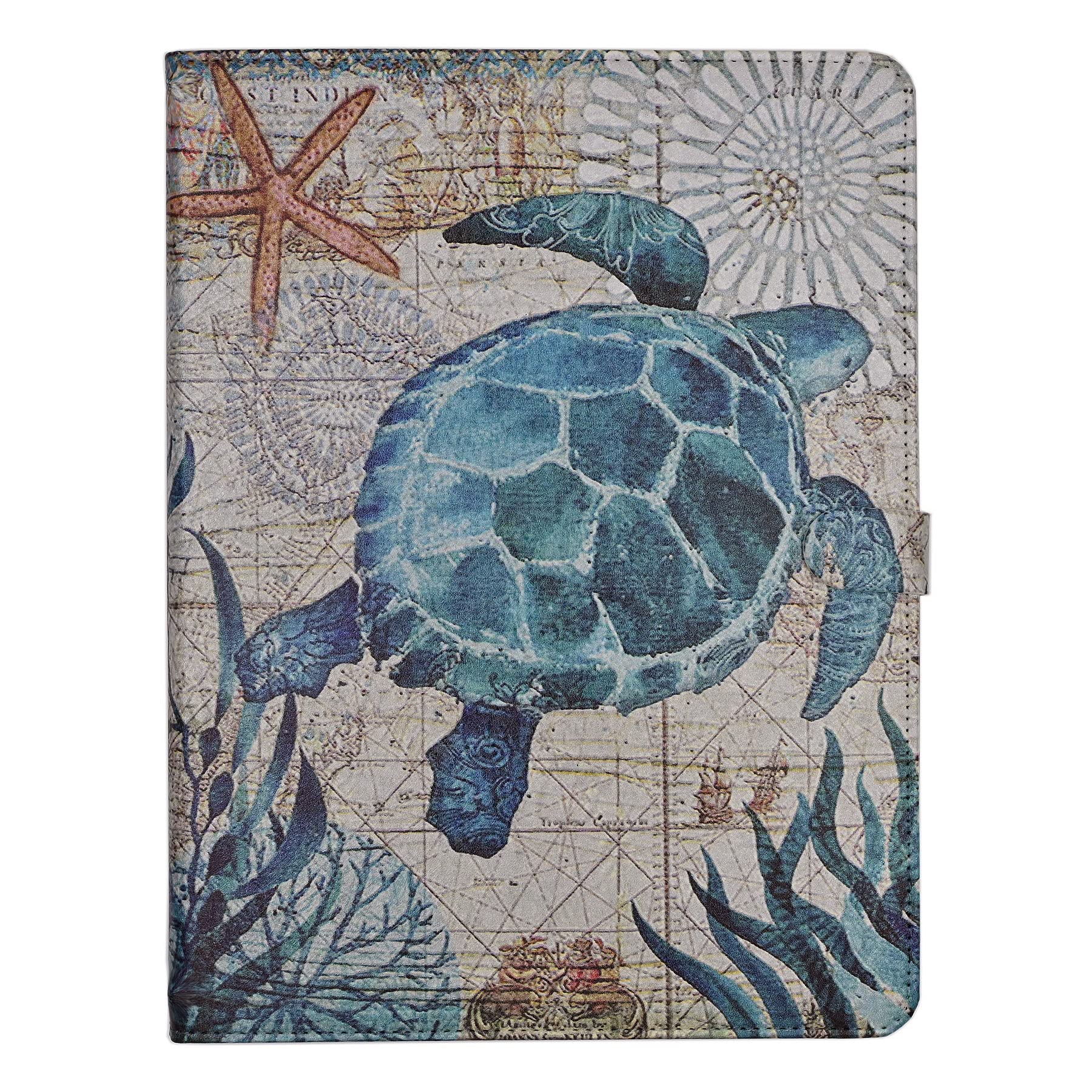YHB iPad 10.2 inch Case (9th/8th/7th Generation 2021/2020/2019) - Ocean Theme PU Leather Stand Cover with Multiple Viewing Angles & Soft TPU Protection - Sea Turtle Design - Perfect for Work, Study, and Travel