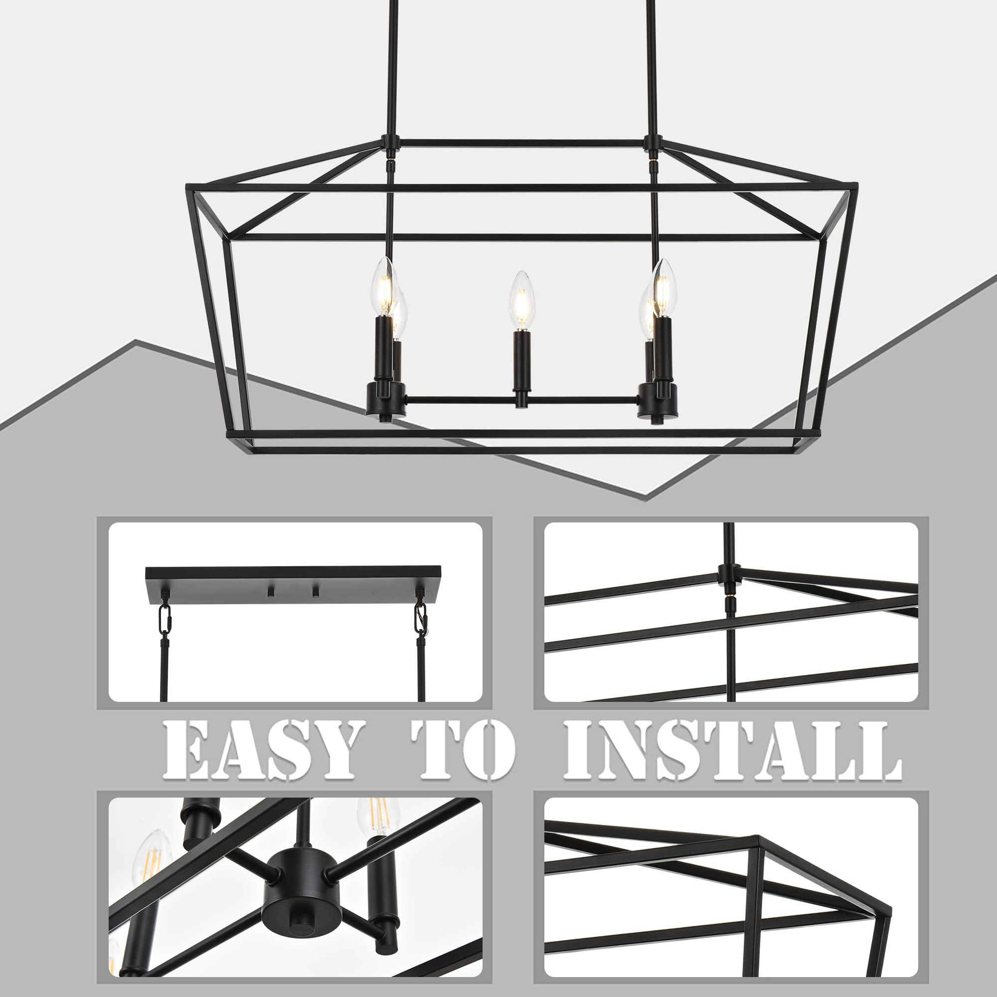 Melucee 5-Light Linear Kitchen Island Chandelier - Traditional Farmhouse Style Matte Black Pendant Lighting with E12 Base | Perfect for Dining Room, Foyer & Restaurant Decor