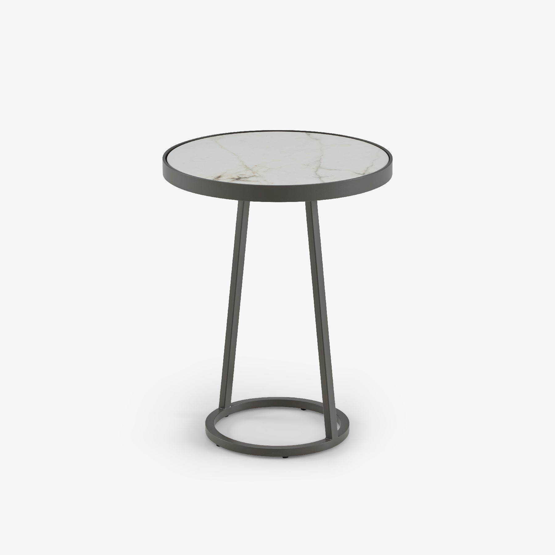 White Marble Effect Ceramic Pedestal Table - Outdoor Small Circles Top Stoneware for Patio, Garden & Balcony Decor