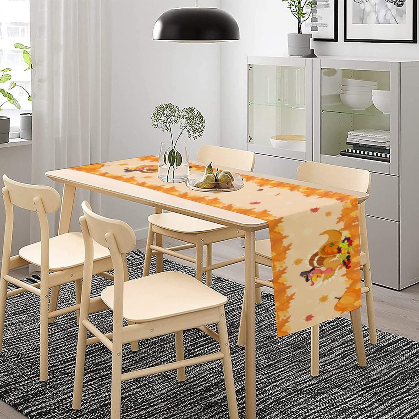 Thanksgiving Table Runner - Turkey with Pumpkins & Maple Leaves Fall Decor, 13x72 Inch Farmhouse Tablecloth for Holiday Dining, Kitchen, Coffee Table | Perfect for Thanksgiving Dinner, Christmas Decorations, and Autumn Home Parties