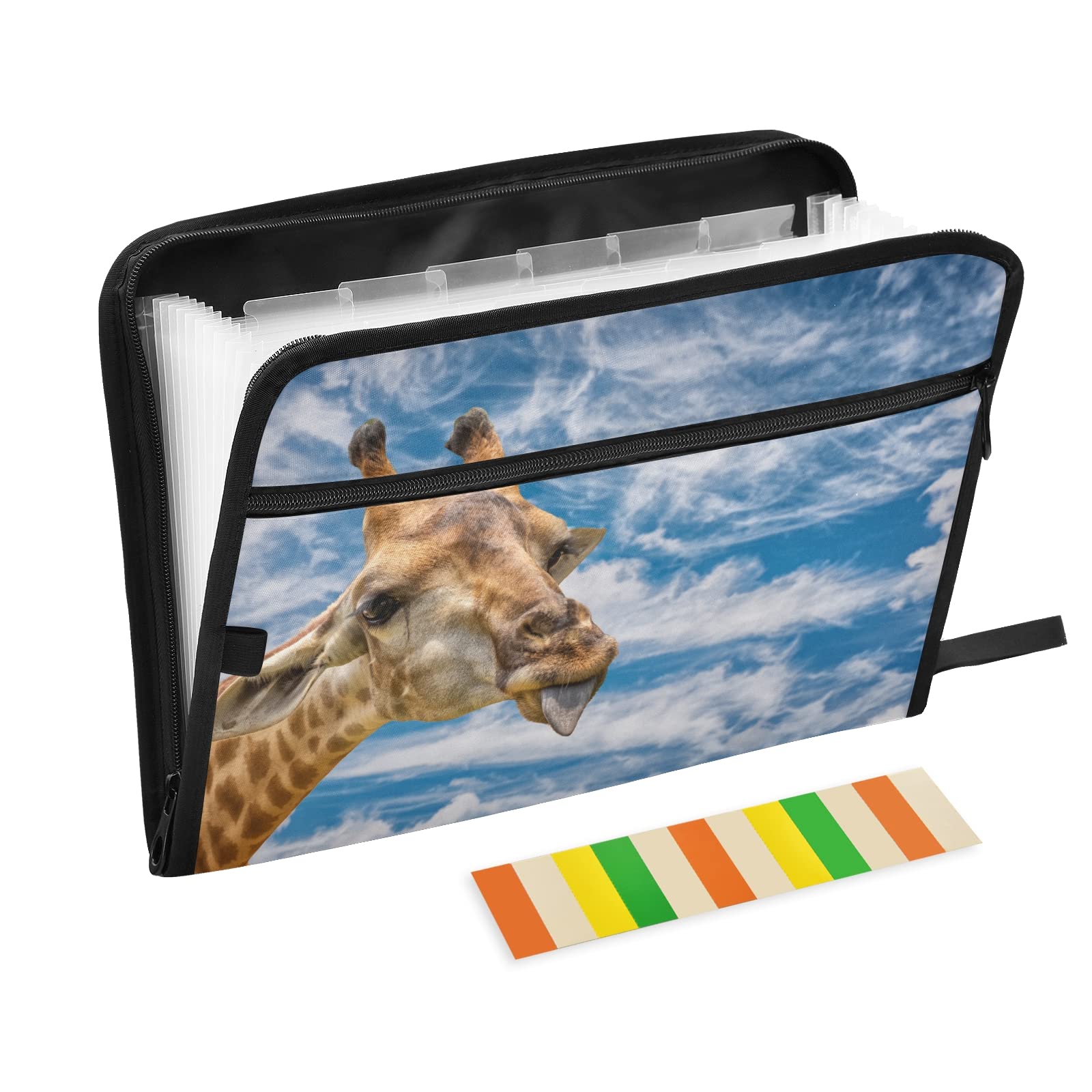 UMIRIKO 13-Pocket Expanding File Folder with Sticky Labels - Giraffe Africa Design, A4/Letter Size Accordion Document Organizer with Zipper Closure - Perfect for Office, School, and Home Organization