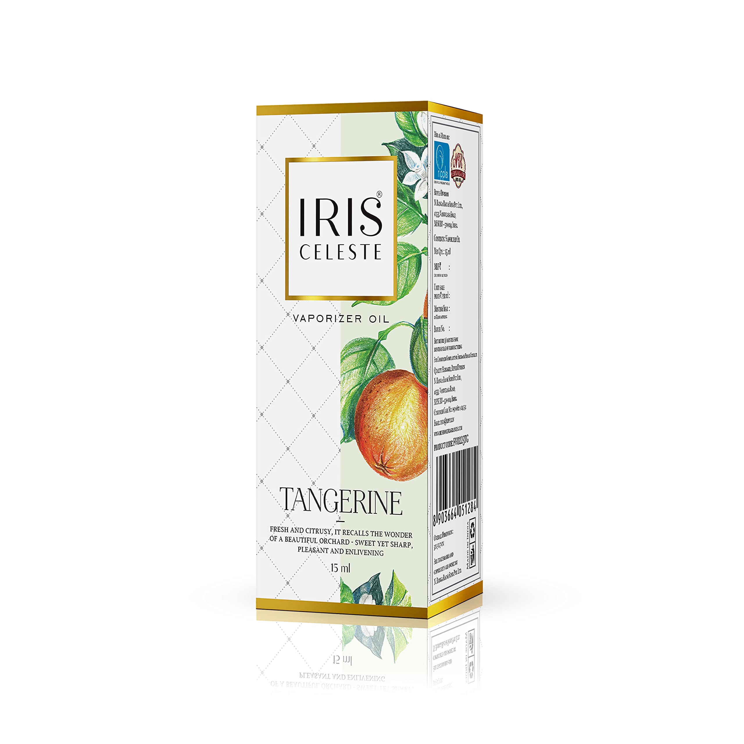 IRIS Celeste Fragrance Vaporizer Oil - Fruity Tangerine Scent for Home | 15ml Glass Bottle Refill | Elegant Aromatherapy for Living Rooms, Bedrooms & Offices | Long-Lasting Premium Home Fragrance Solution