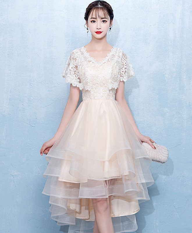 Elegant Champagne Tulle Lace Short Prom Dress - Homecoming Party Gown for Teens | Perfect for School Dances, Formal Events & Special Occasions