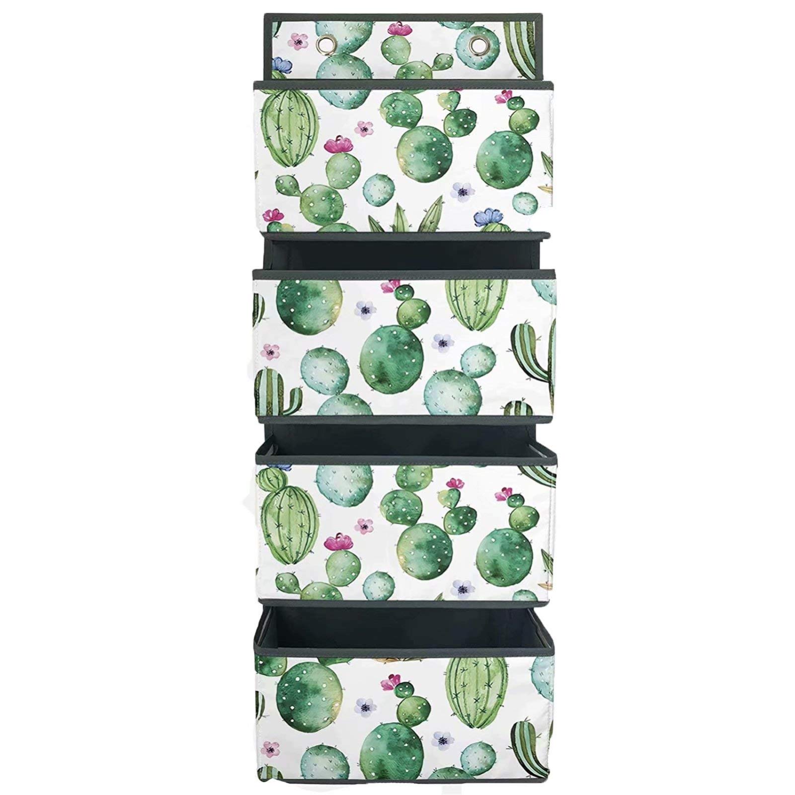 STUOARTE White Foldable Hanging Closet Organizer with Cardboard - Bathroom, Kitchen & Bedroom Storage Bins for Clothes, Toys & Home Supplies - Cactus Pattern Design for Kids Room & Home Organization