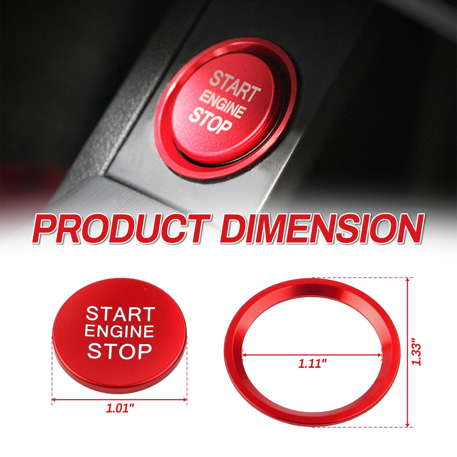 Premium Aluminum Car Push Start Button Cover - Engine Start Stop Button Decoration with Ring, Red Ignition Button Cover for Interior Car Accessories | Enhance Your Vehicle's Style & Protect Your Ignition Switch (Perfect for Daily Commute, Road Trips & Car Enthusiasts)