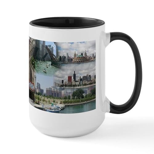 White/Black Inside - Large Mug With Chicago Collage
