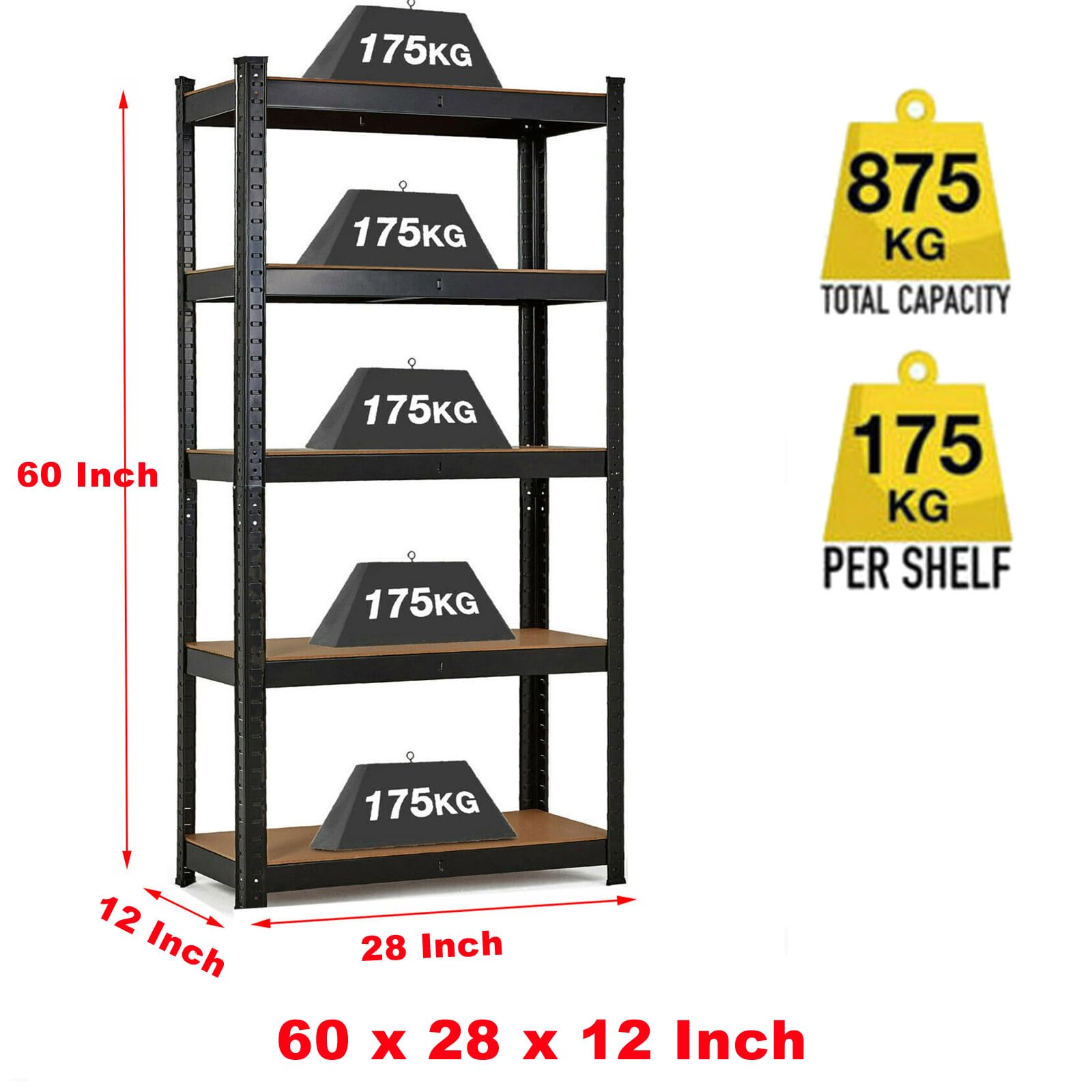 5-Tier Heavy Duty Adjustable Metal Shelf Organizer - 2000LBS Capacity Garage Storage Shelving (60