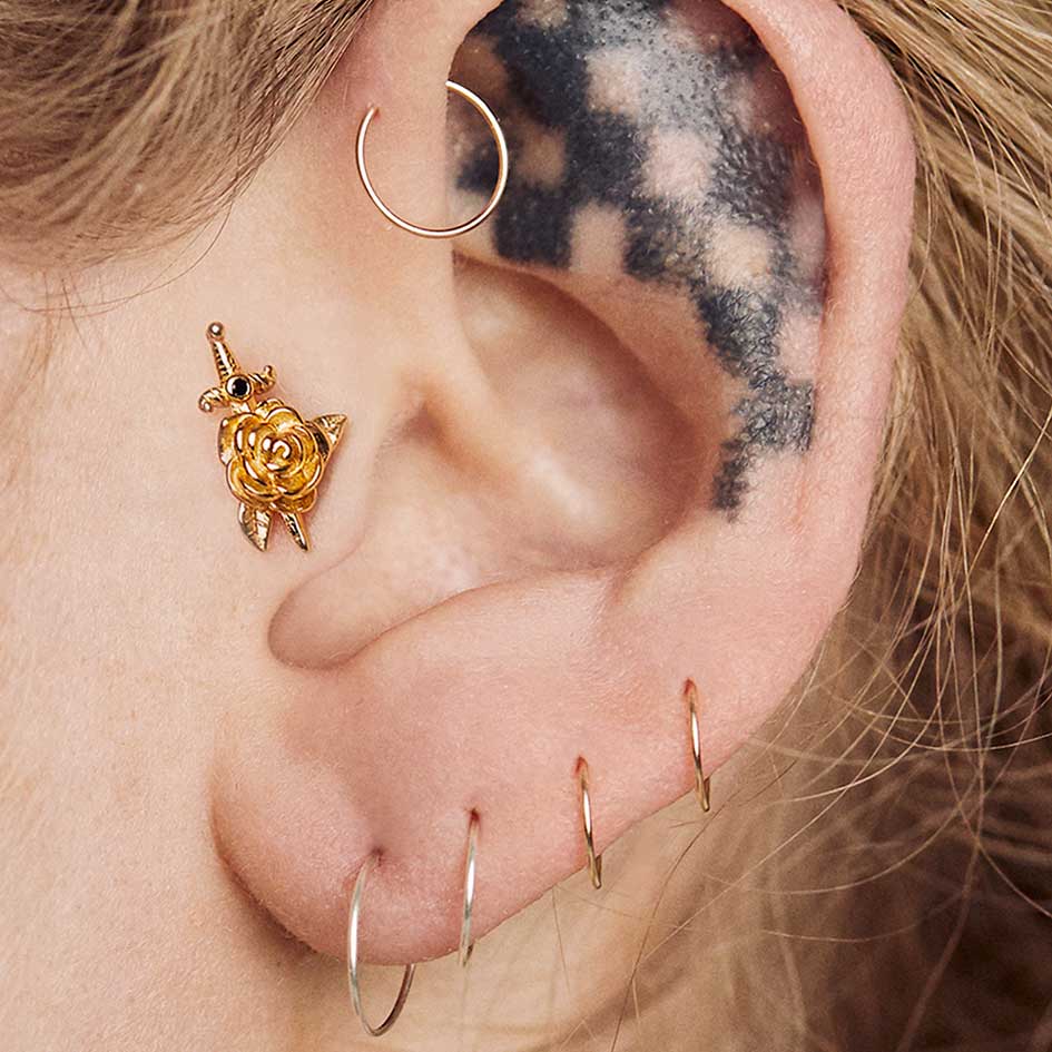 RHAPSODY Dagger Through Rose Stud Earrings - 14K Gold Plated Gothic Jewelry for Women | Perfect for Valentine's Day, Date Night & Punk Fashion