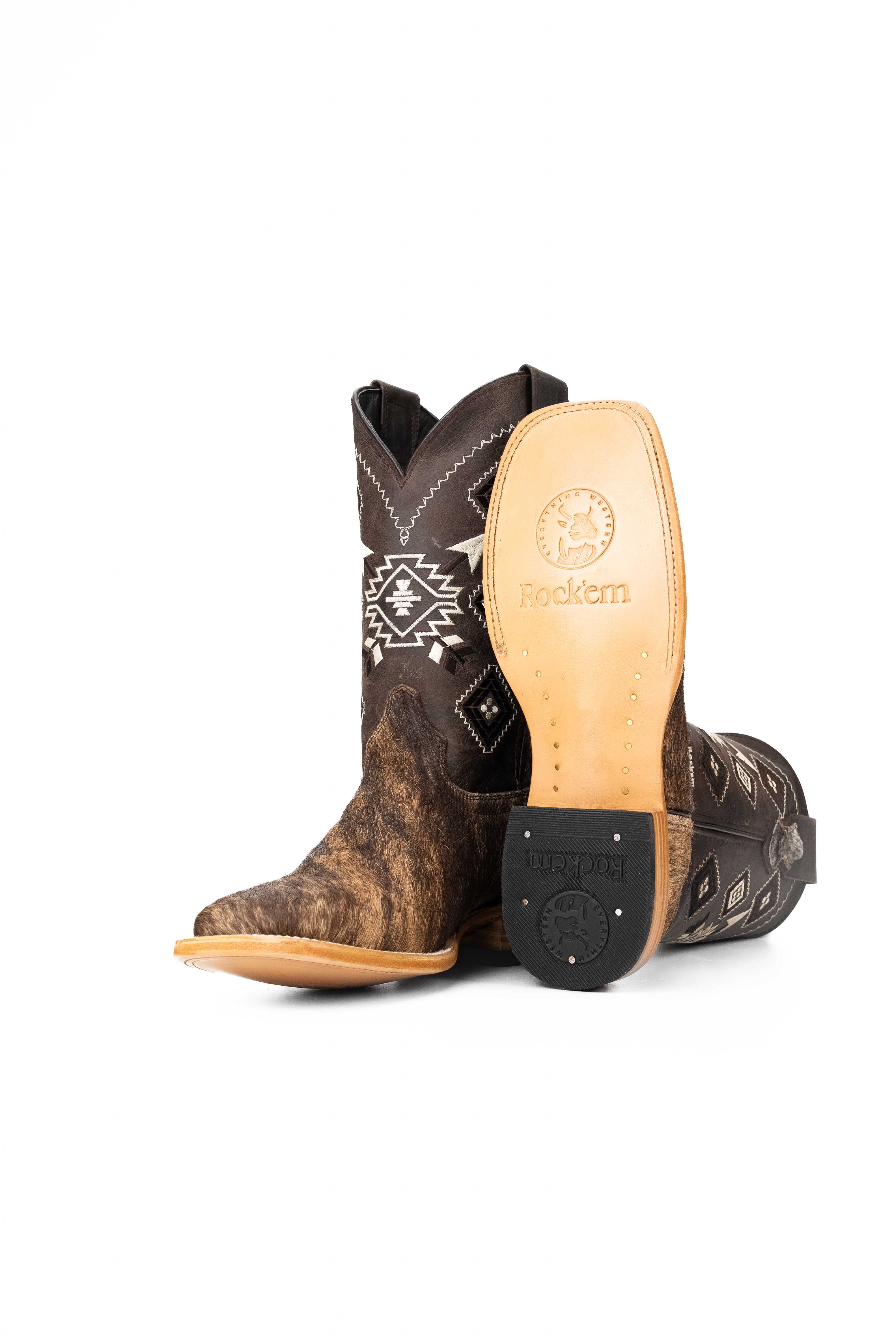 Authentic Men's Cowhide Square Toe Cowboy Boots - Size 8 (US) - Durable Western Boots for Rodeo, Country Dancing & Outdoor Adventures