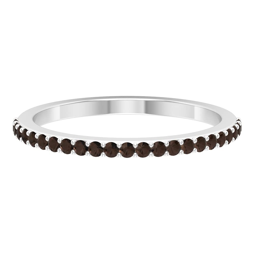 Smoky Quartz Ring for Women - 14K Solid Gold Half Eternity Band - Elegant Semi Eternity Wedding Ring - Perfect for Anniversary, Engagement & Everyday Jewelry