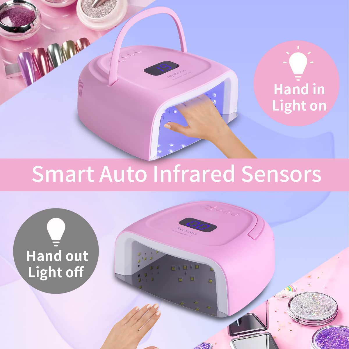 60W Rechargeable LED Gel Nail Lamp - Cordless UV LED Nail Light Dryer with Touch Sensor & LCD Screen for Salon & Home Manicure | Perfect for Gel Polish Curing & Nail Art Drying
