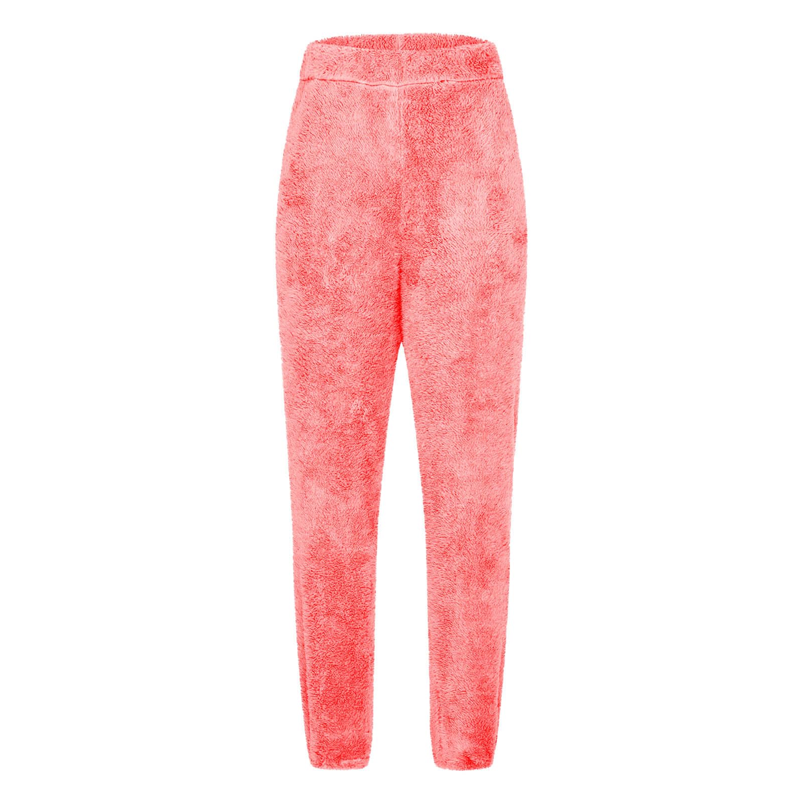 Cozy Women's Fleece Pajama Pants with Elastic Waistband - Soft Fuzzy Lounge Pants, Solid Color Cuffed Joggers with Pockets - Perfect for Winter, Home Relaxing & Casual Outings