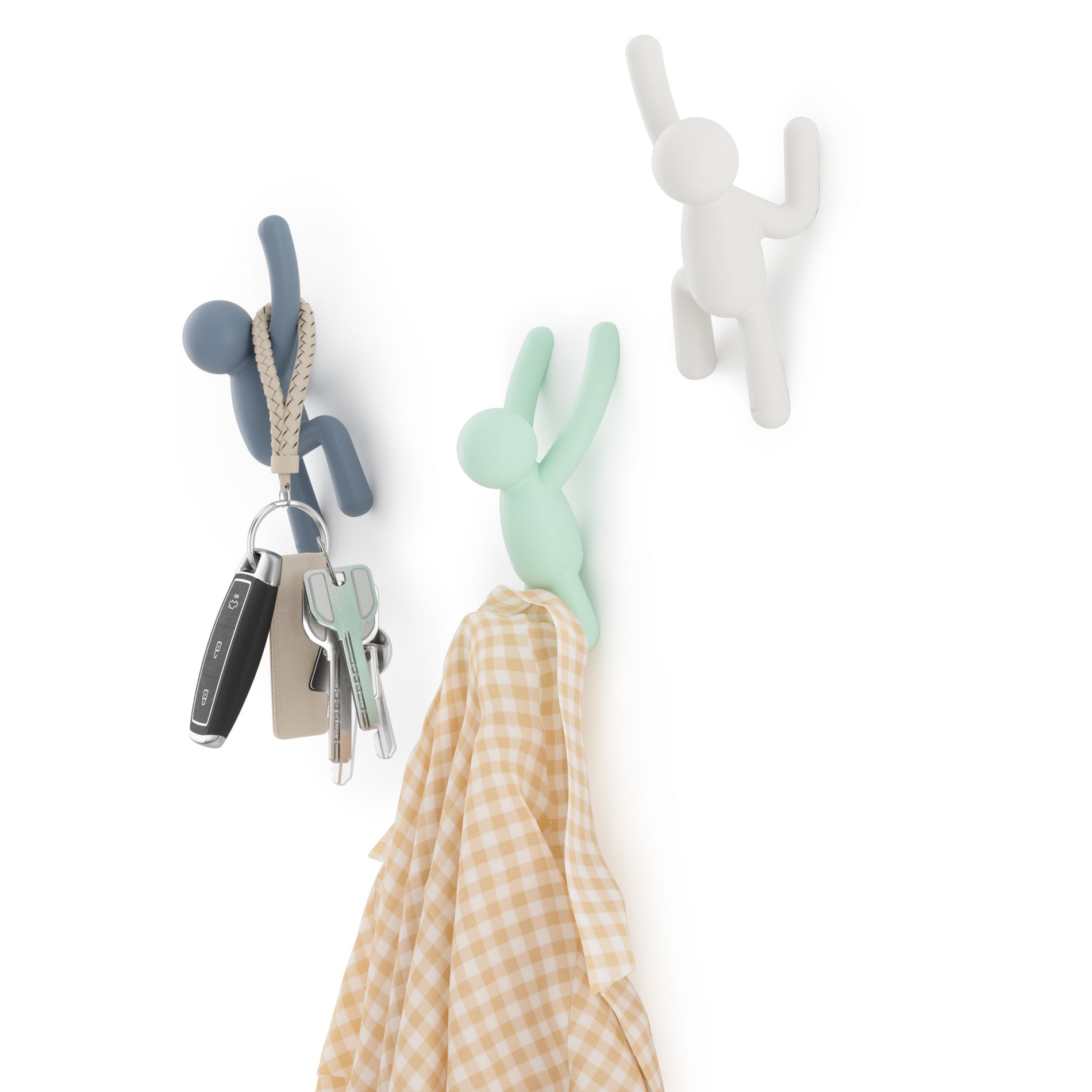 Buddy Wall Hooks Set of 3 - Heavy Duty Adhesive Hooks for Hanging Coats, Hats & Keys - Perfect for Home, Office & Dorm Organization