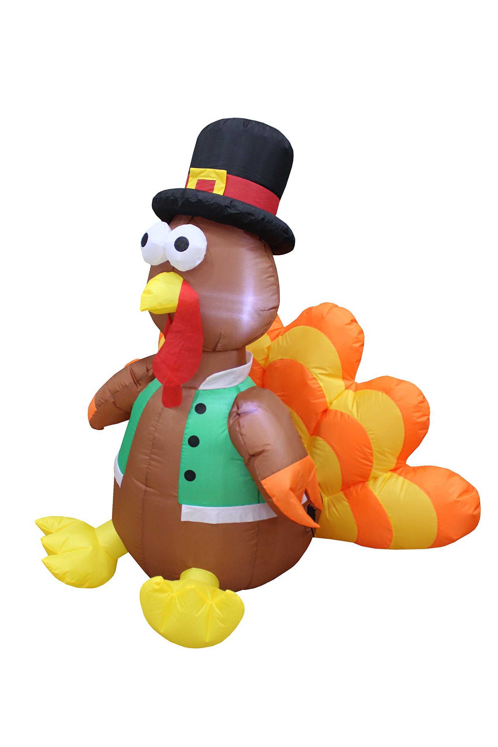 Thanksgiving & Birthday Party Decorations Bundle - 4ft Inflatable Turkey with Pilgrim Hat & 6ft Inflatable Birthday Cake with 4 Candles - Perfect for Outdoor Yard Decor, Holiday Celebrations & Family Gatherings