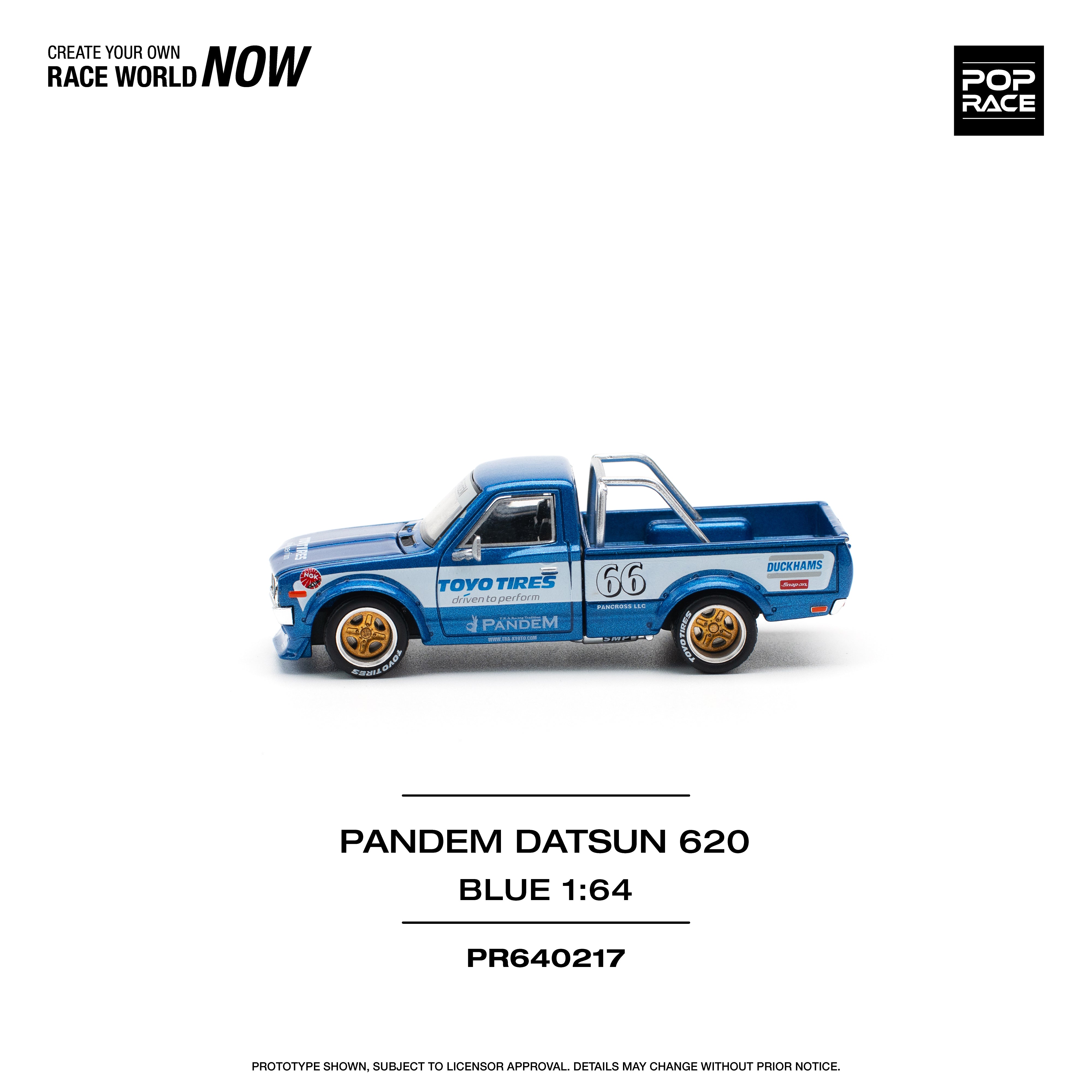 PREORDER Pop Race 1:64 Scale Nissan Datsun 620 PANDEM Blue Diecast Model Car - Perfect for Collectors, Display & Racing Enthusiasts