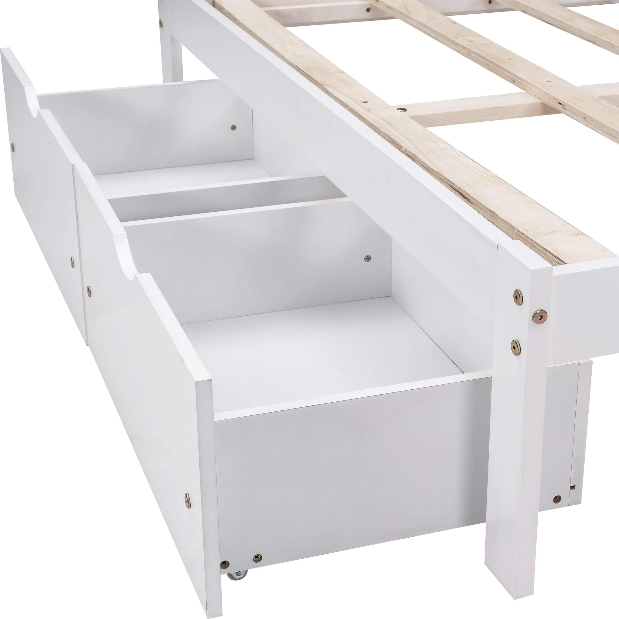 Henf Full Size Platform Bed Frame with 2 Storage Drawers - Solid Wood No Box Spring Needed - Easy Assembly Bed for Kids, Adults, Boys & Girls (White) - Perfect for Small Bedrooms, Guest Rooms & Dormitories
