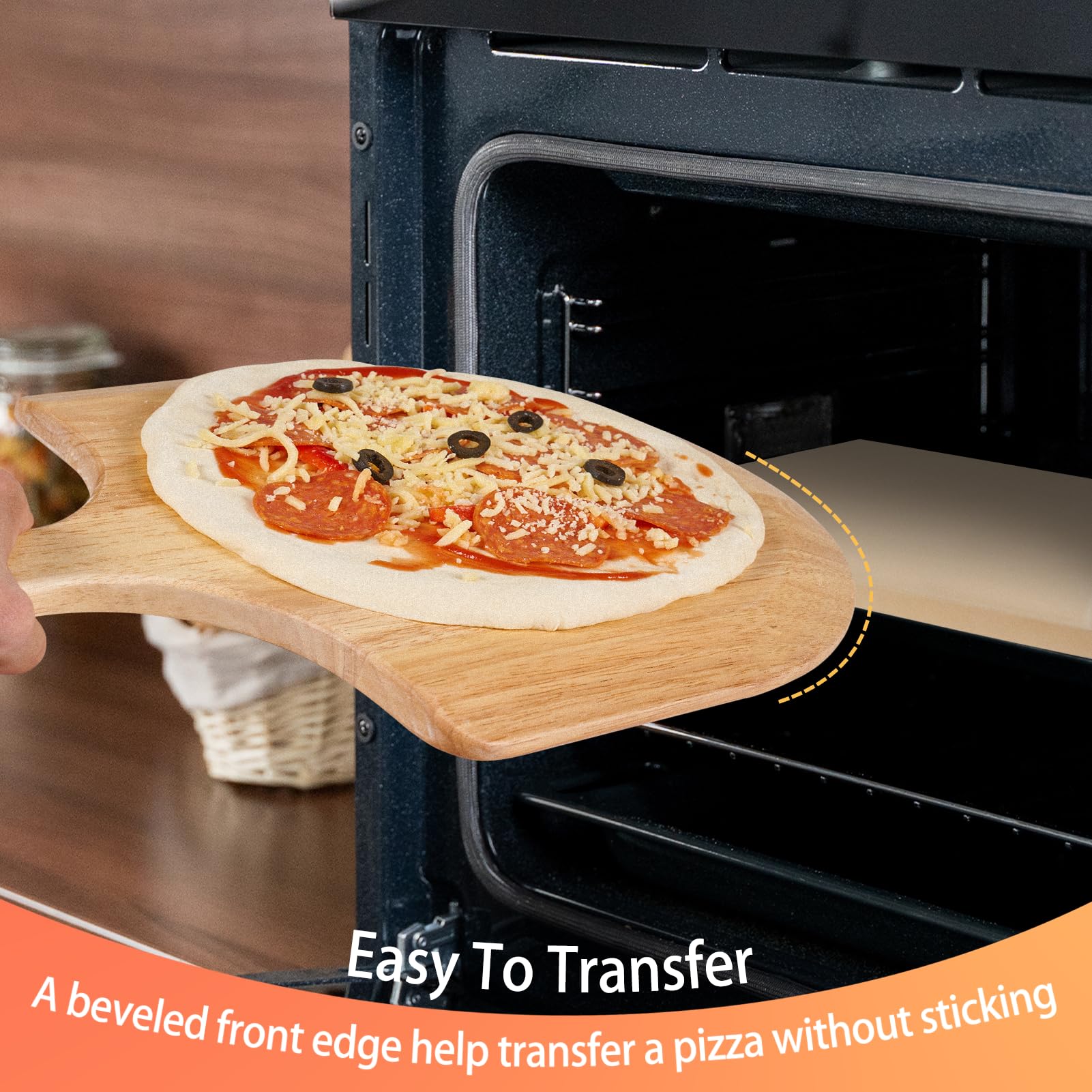SHINESTAR 12 x 15 Inch Cordierite Pizza Stone with Wooden Peel - Thermal Shock Resistant Baking Stone for Pizza, Bread, Pastry | Perfect for Home Ovens, Outdoor Grills & Professional Kitchens