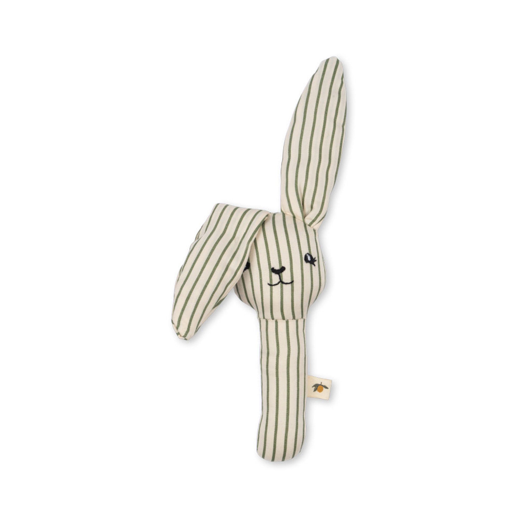 KONGES SLØJD Bunny Hand Rattle Toy - Soft Baby Teething Rattle with Tea Stripe Design | Perfect Newborn Gift for Shower, Nursery & Playtime