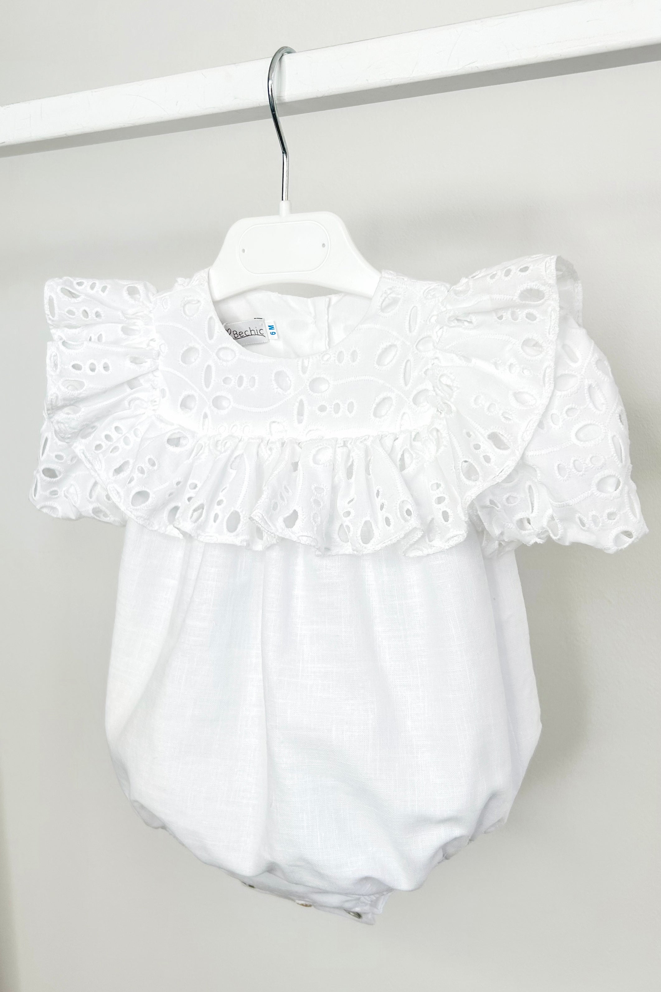 Liora White Broderie Anglaise Romper - Stylish Baby Girls' Summer Outfit for Photoshoots, Parties & Casual Wear