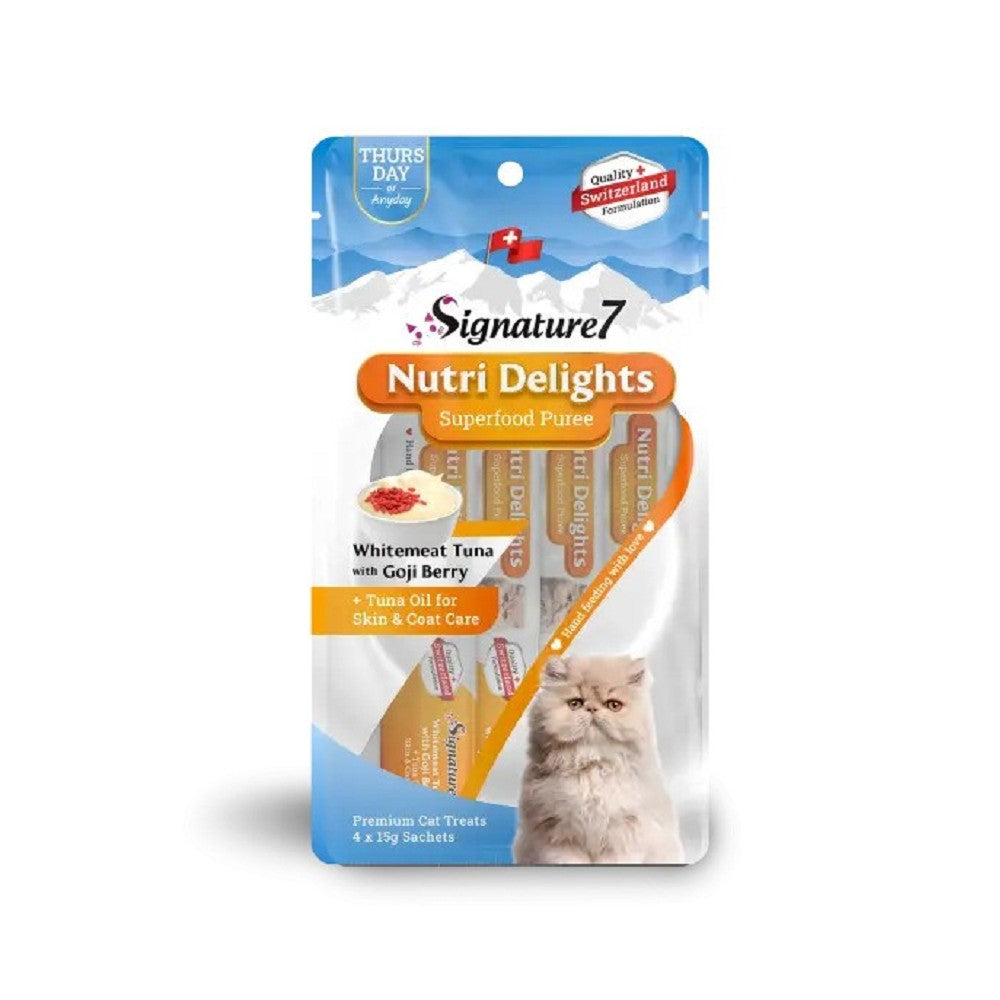 Premium Superfood Puree for Cats - Whitemeat Tuna with Goji Berry Cat Treat | Healthy Natural Snack for Kittens & Adult Cats | Perfect for Training Rewards & Daily Nutrition Boost