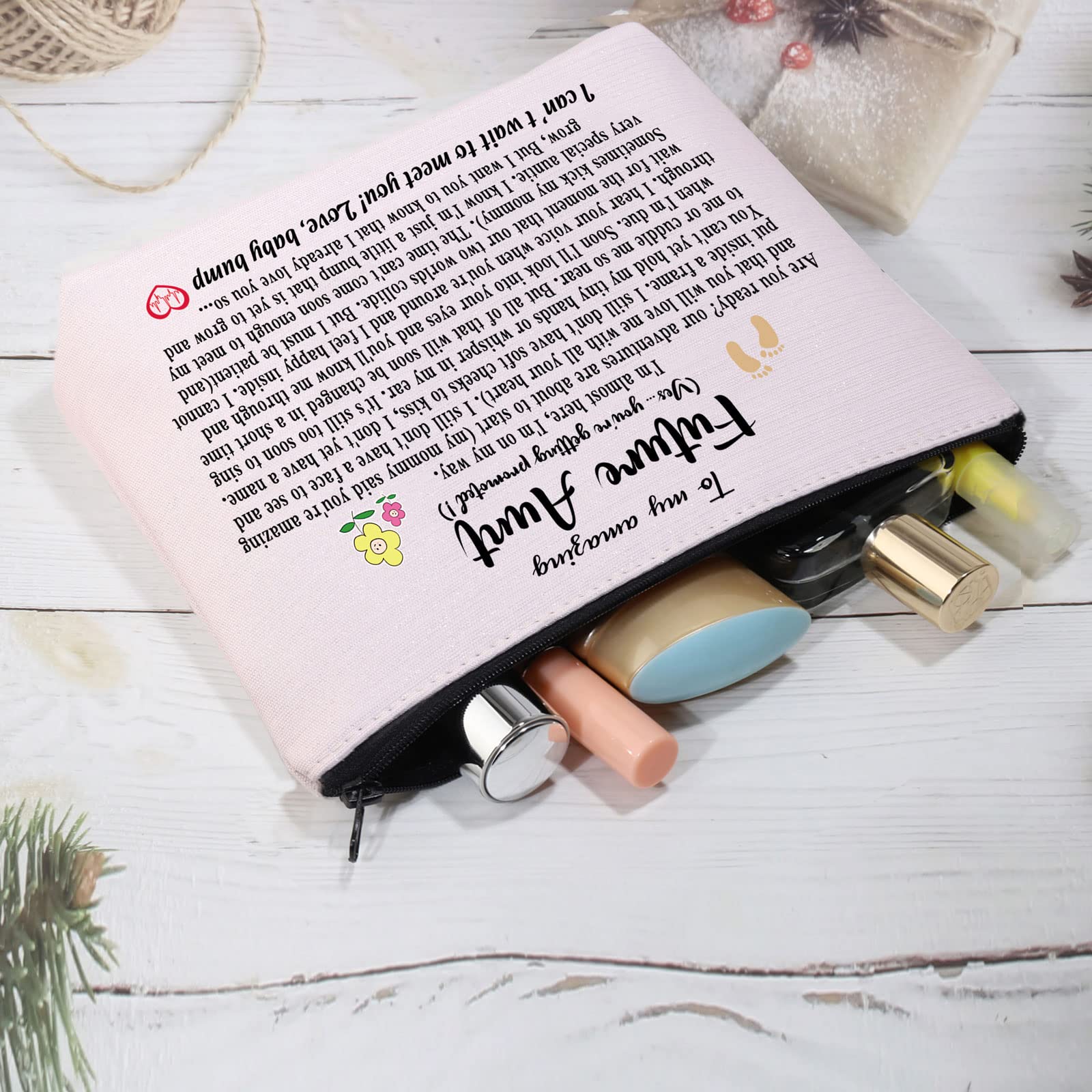 Future Aunt Makeup Bag - Elegant Cosmetic Bag for New Aunt Announcement Gifts, Perfect for Auntie-to-Be Presents | Great for Baby Showers, Gender Reveals & Special Occasions