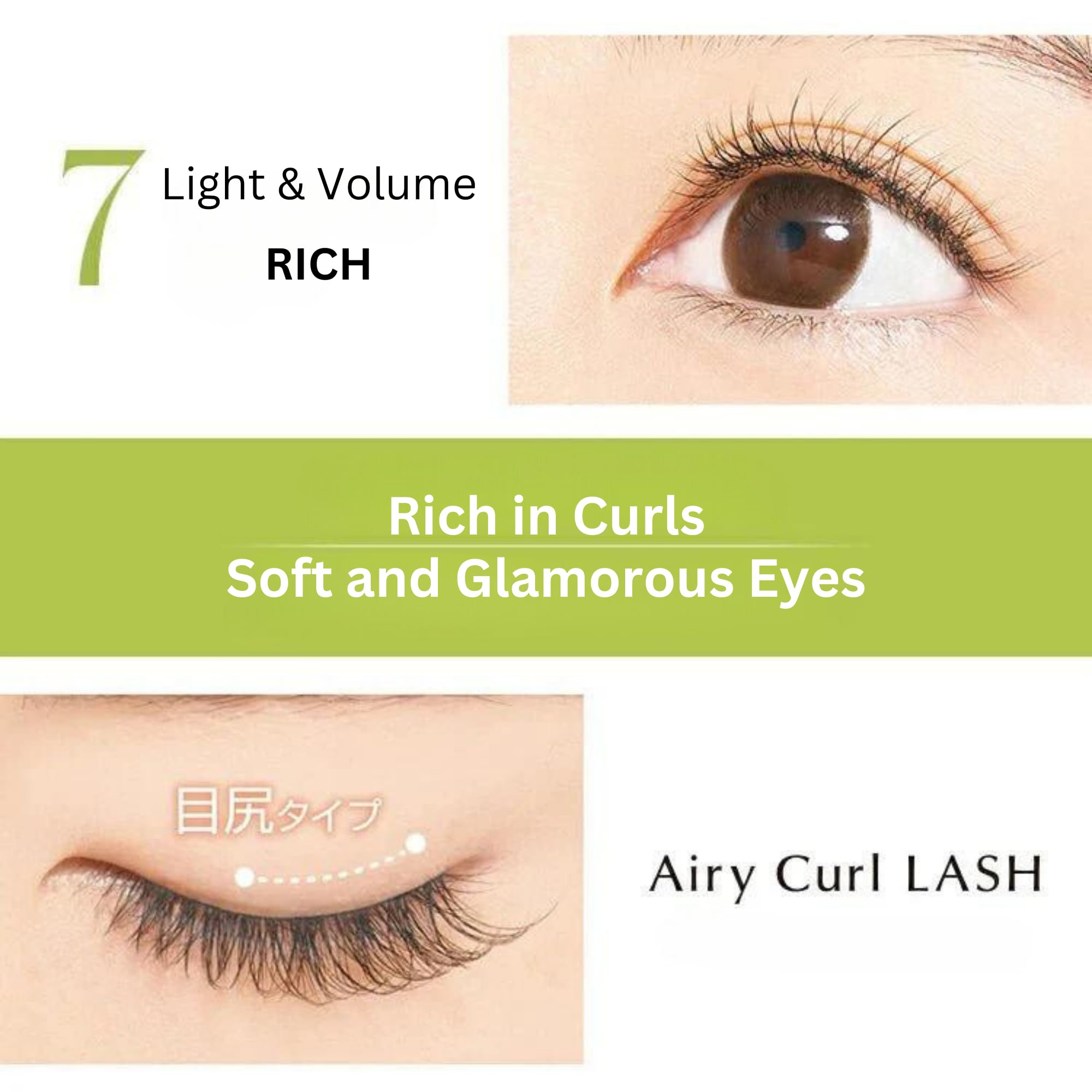 Airy Curl False Eyelashes - Synthetic Fiber Lashes with Lightweight & Natural Curly Look (07 Rich Style, Eye Corner Design) - 2 Pairs - Perfect for Party, Wedding & Daily Makeup Enhancement