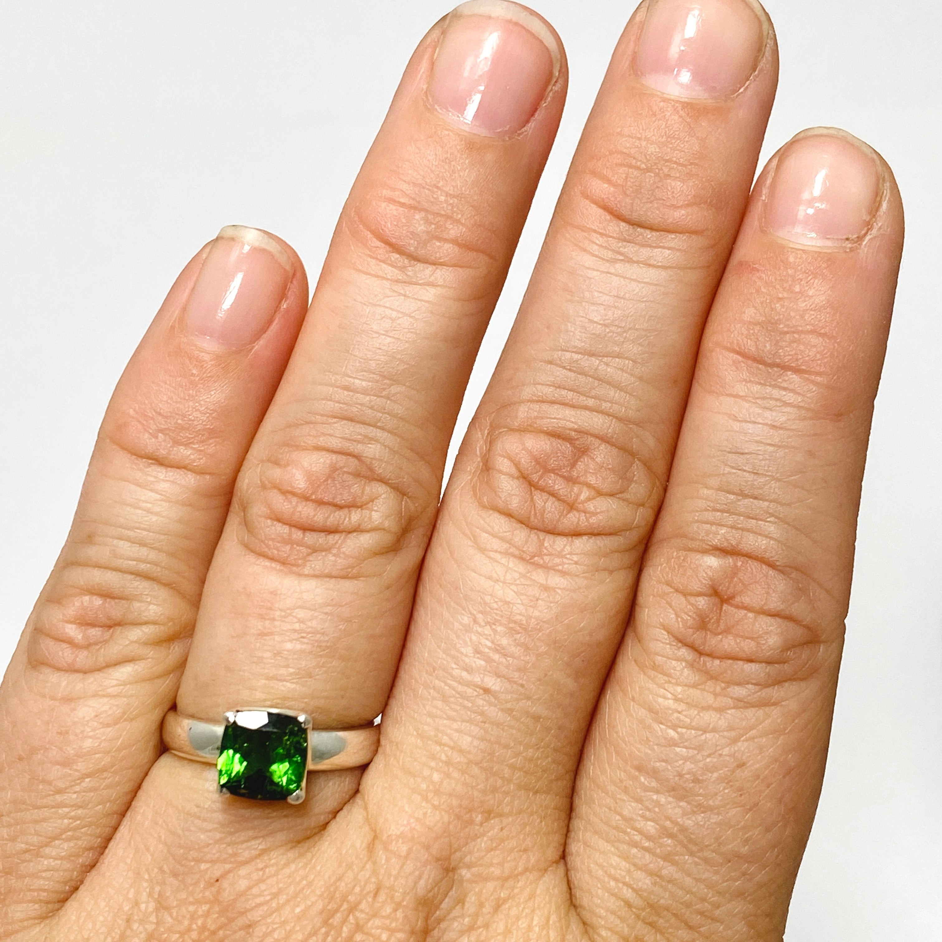 Green Tourmaline Square Faceted Ring - Size 6 Sterling Silver Jewelry for Women - Perfect for Wedding, Engagement & Everyday Fashion Accessories