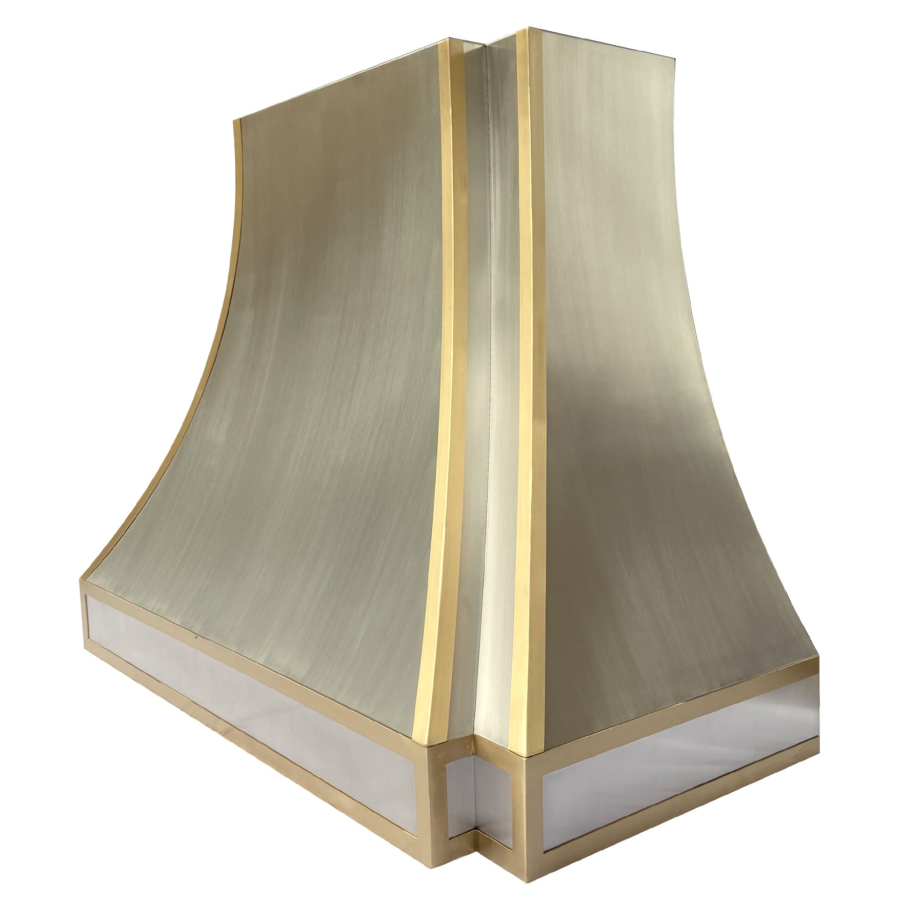 Premium Curved Stainless Steel Range Hood with Brass Accents - Custom Kitchen Vent Hood (Model H33 C5BRJ) - Perfect for Modern Farmhouse & Industrial Style Kitchens
