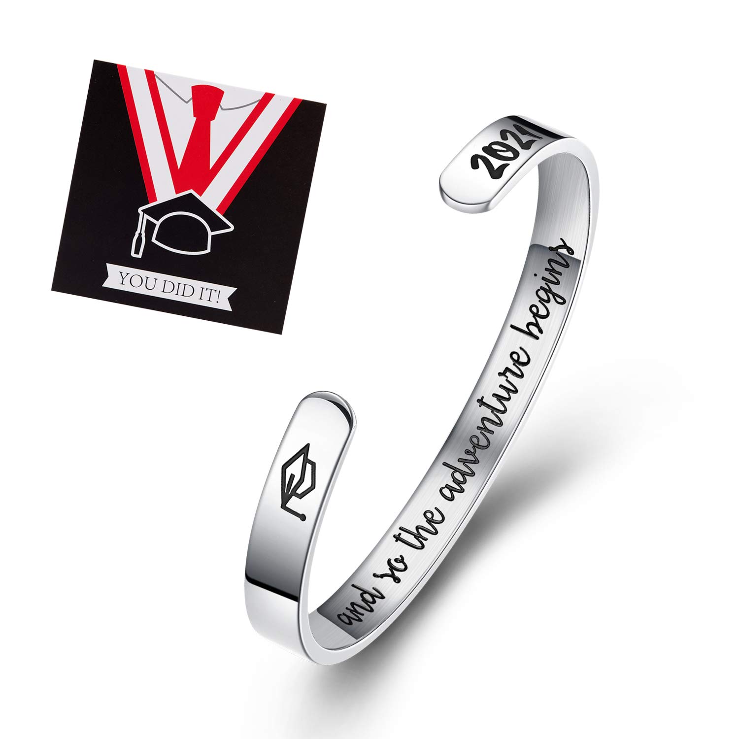 Firsteel Graduation Bracelets - Inspirational Jewelry Gift for New Graduates, Elegant Bangle Cuff for Him & Her (Includes Gift Box & Card) - Perfect for Commencement Ceremonies, Graduation Parties & Celebrating Academic Achievements
