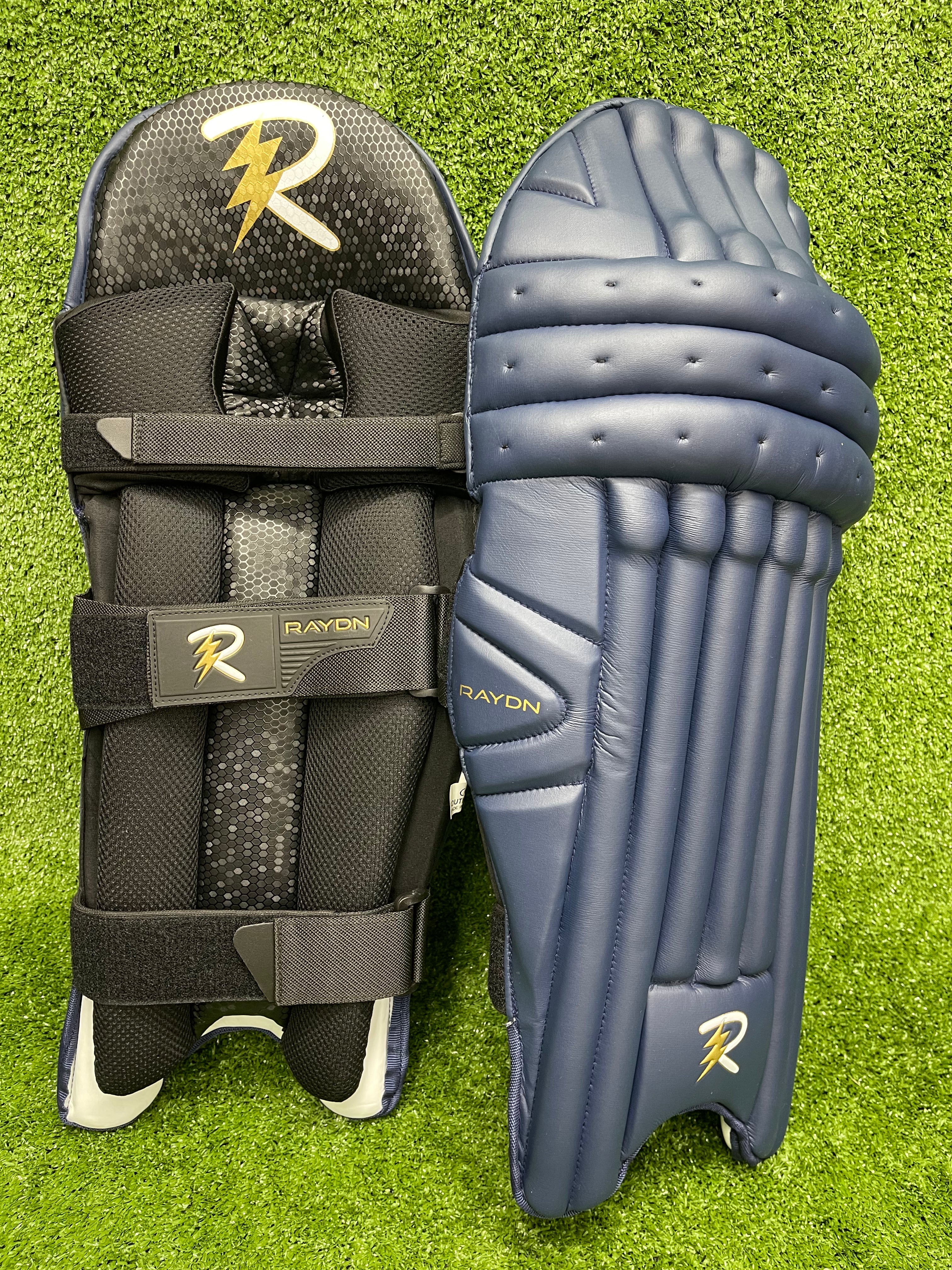 Raydn Cricket Adult Batting Pads - White/Navy Blue/Black - Protective Leg Guards for Cricket Practice & Matches - Perfect for Training, Games & Professional Play