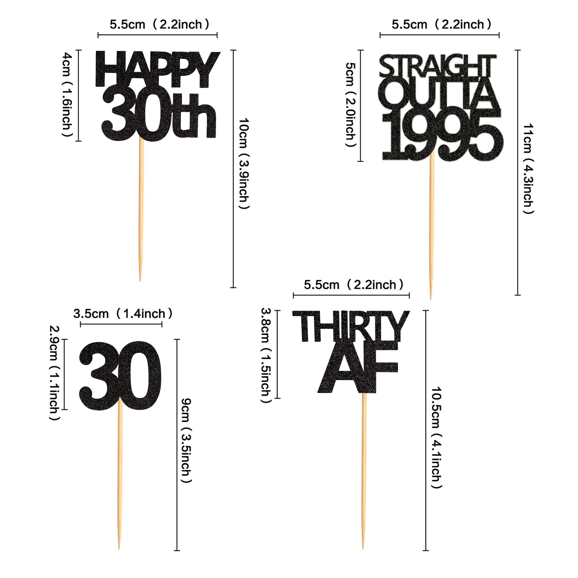 48 Pack Black Straight Outta 1995 Cupcake Toppers - Happy 30th Birthday Party Decorations, Thirty AF Cupcake Toppers for 30th Anniversary, Retro 90s Theme Party Supplies (Perfect for 1995 Birth Year Celebrations, Milestone Birthdays, and Nostalgic 90s Parties)
