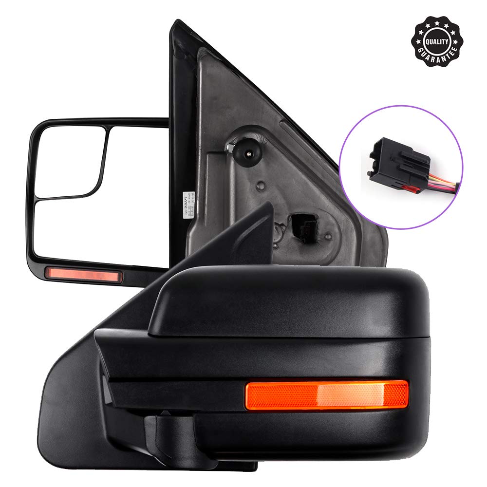 LUJUNTEC Power Adjustable Heated Towing Mirrors with Turn Signal & Puddle Light - Compatible with 2004-2014 Ford F-150 Pickup Truck - Black Housing (Driver & Passenger Side) - Perfect for Towing, Off-Roading & Night Driving