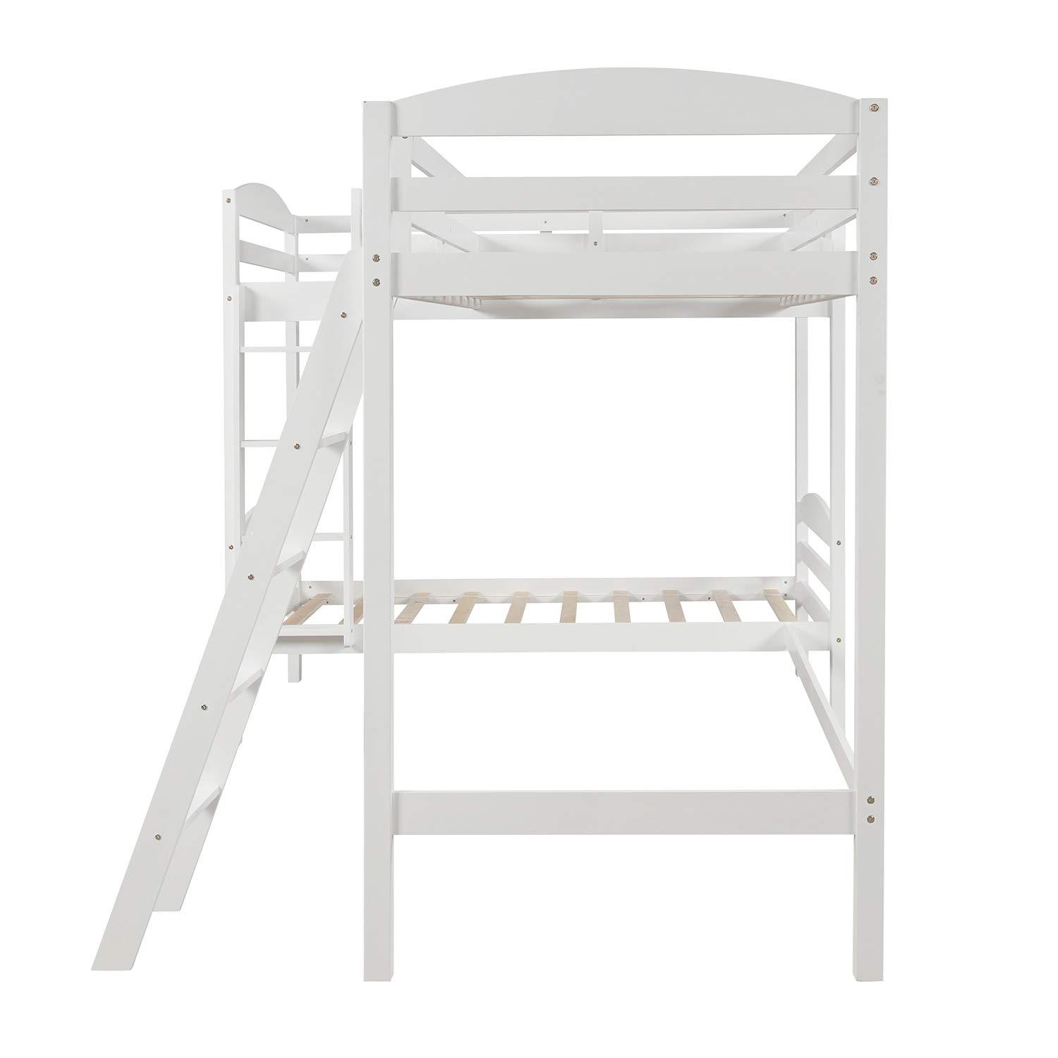 **Twin Size L-Shaped Wooden Bunk Bed & Loft Bed for Kids - 3 Person Corner Bunk Bed Frame with 2 Ladders & Guardrail (White) - Perfect for Small Bedrooms, Shared Kids' Rooms & Space-Saving Solutions**