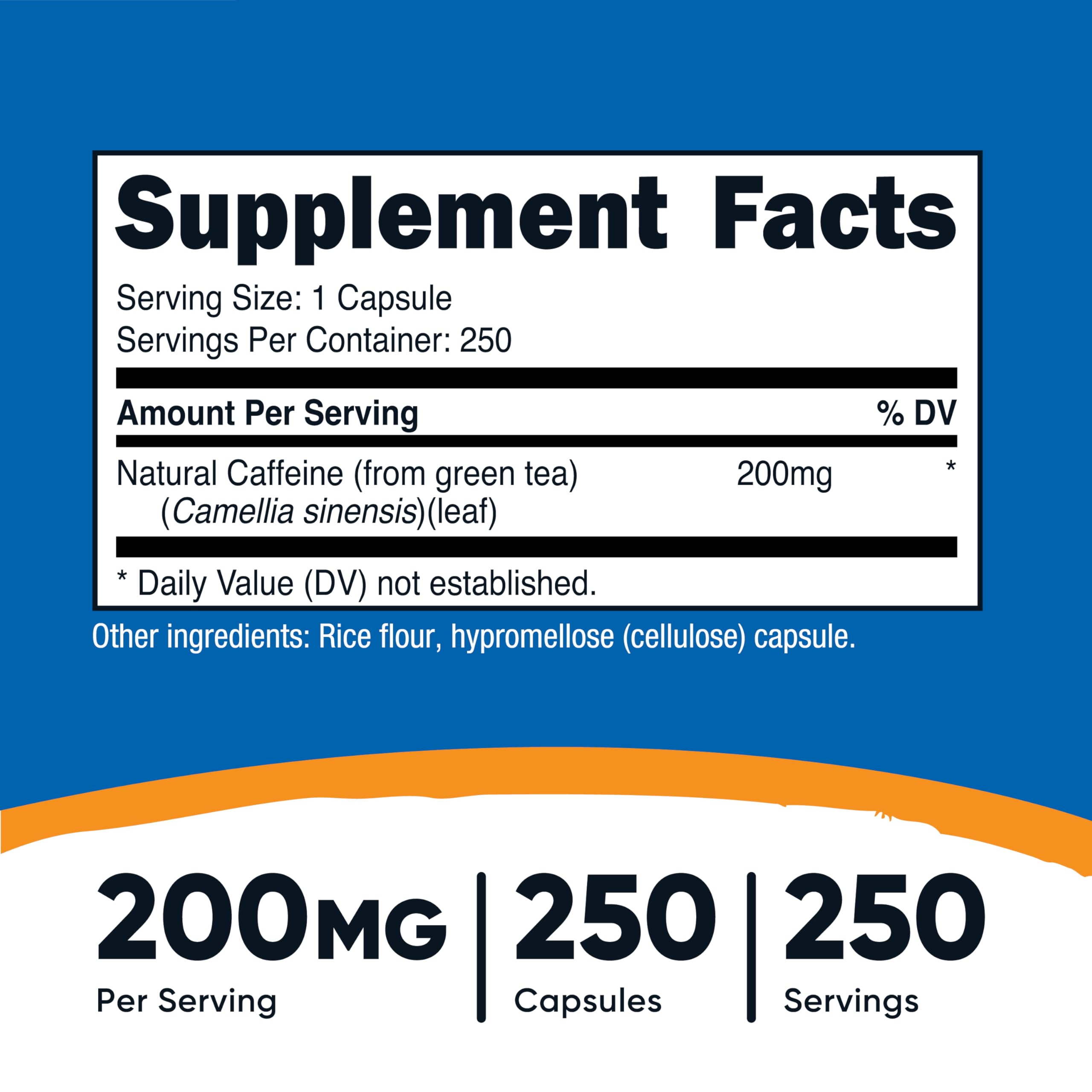 Nutricost Natural Caffeine 200mg, 250 Vegetarian Capsules - Gluten Free, Non-GMO Supplement for Energy & Focus - Perfect for Workouts, Studying & Morning Boost