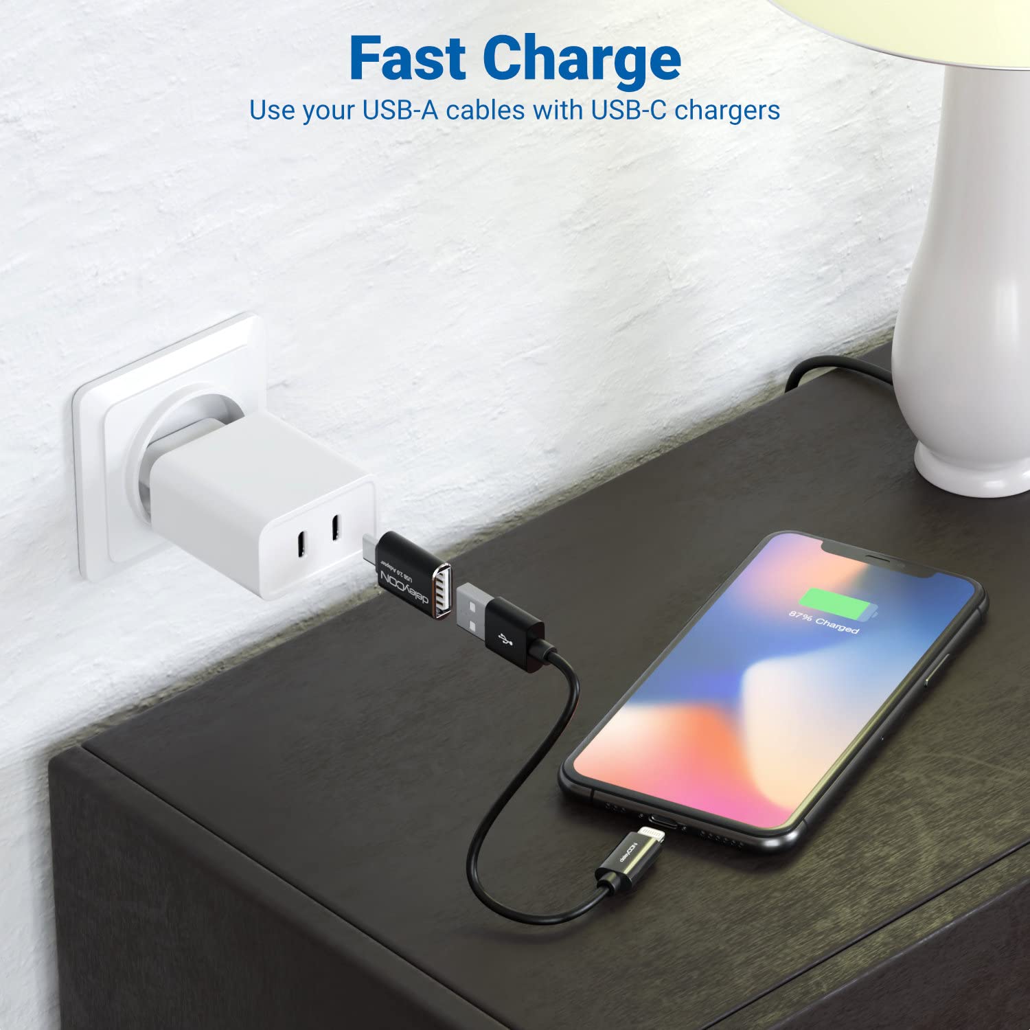 deleyCON USB-C to USB Adapter (2 Pack) - Aluminum OTG Converter for iPhone 15 Pro Max, MacBook Pro/Air 2023, iPad Mini, iMac - Fast Data Transfer & Charging - Perfect for Travel, Office & Home Use (Black)