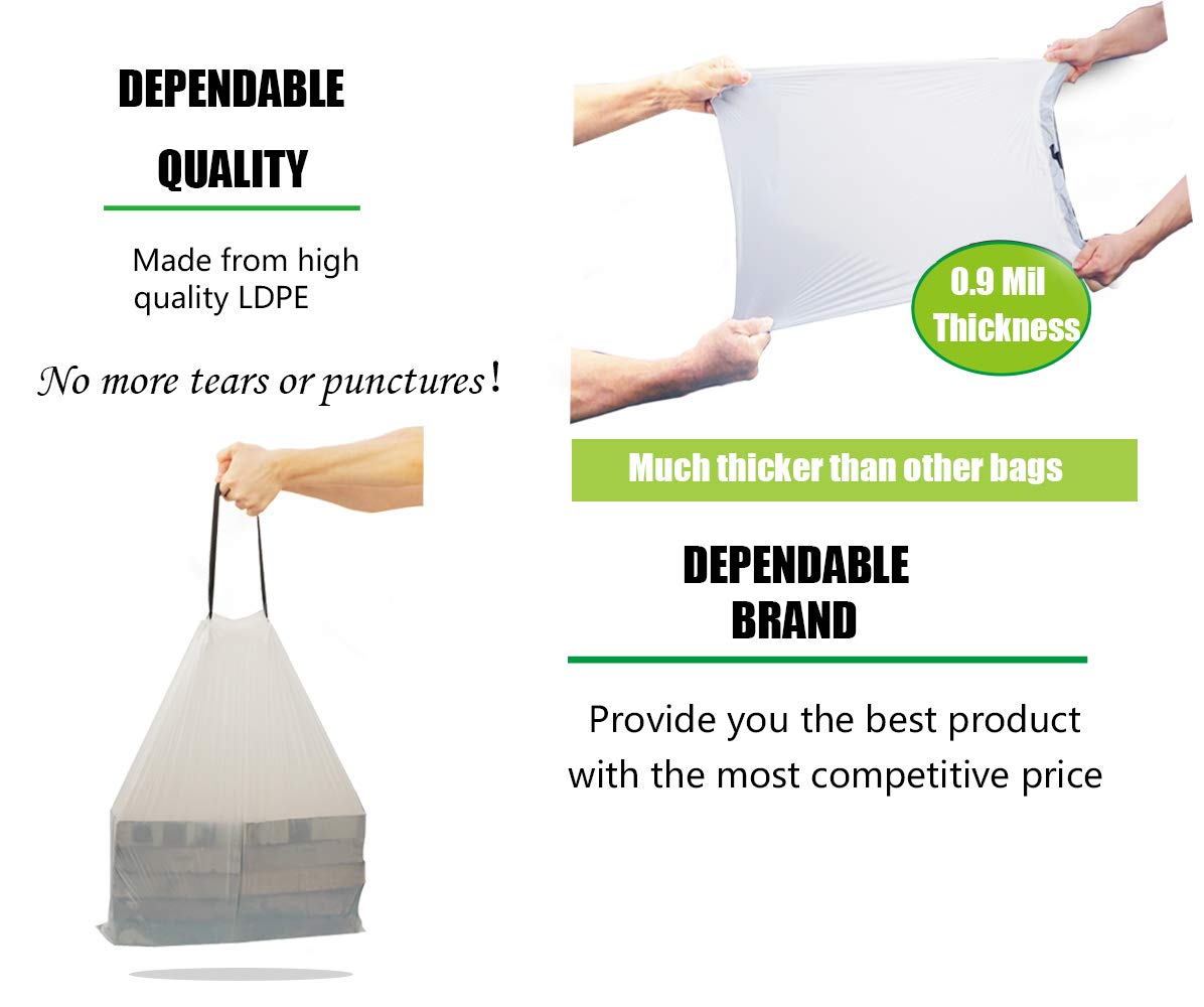 Besli 10 Gallon Drawstring Trash Bags - 0.9 Mil Thick, 90 Count - Heavy Duty Garbage Can Liners for Kitchen, Bathroom & Office Waste Disposal