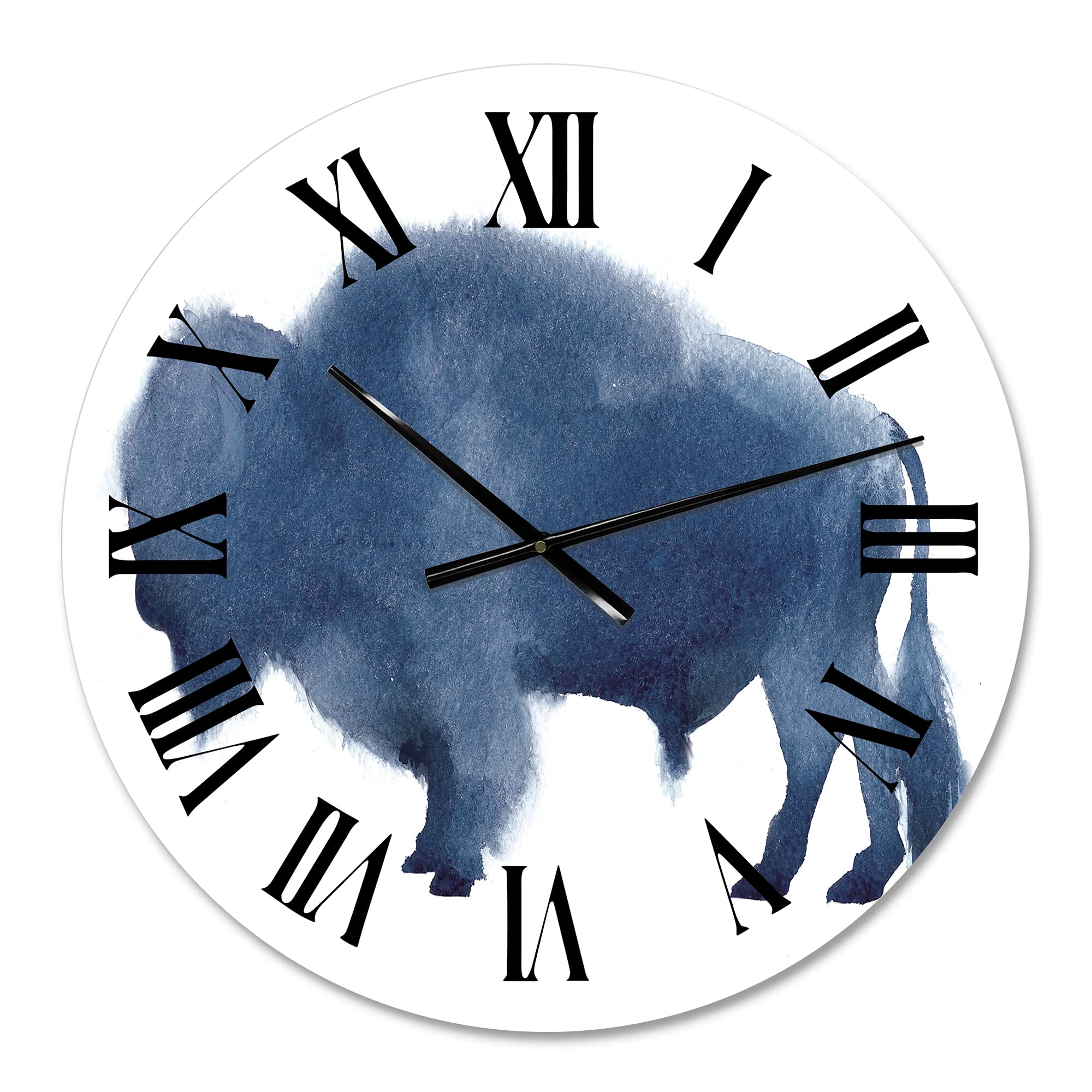 Farmhouse Wall Clock with Navy Blue Bison Silhouette - Large Rustic Animal Wall Clock for Living Room, Bedroom & Office Decor - Perfect for Farmhouse, Cabin & Western Home Décor