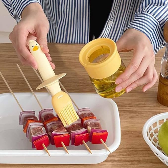 2-in-1 High-Temperature Resistant Oil Dispenser & Silicone Brush Set - Perfect for Grilling, Baking, Frying & Kitchen Cooking | BBQ Oil Sprayer & Pastry Brush for Even Coating | Ideal for Home Chefs & Outdoor Cooking Enthusiasts