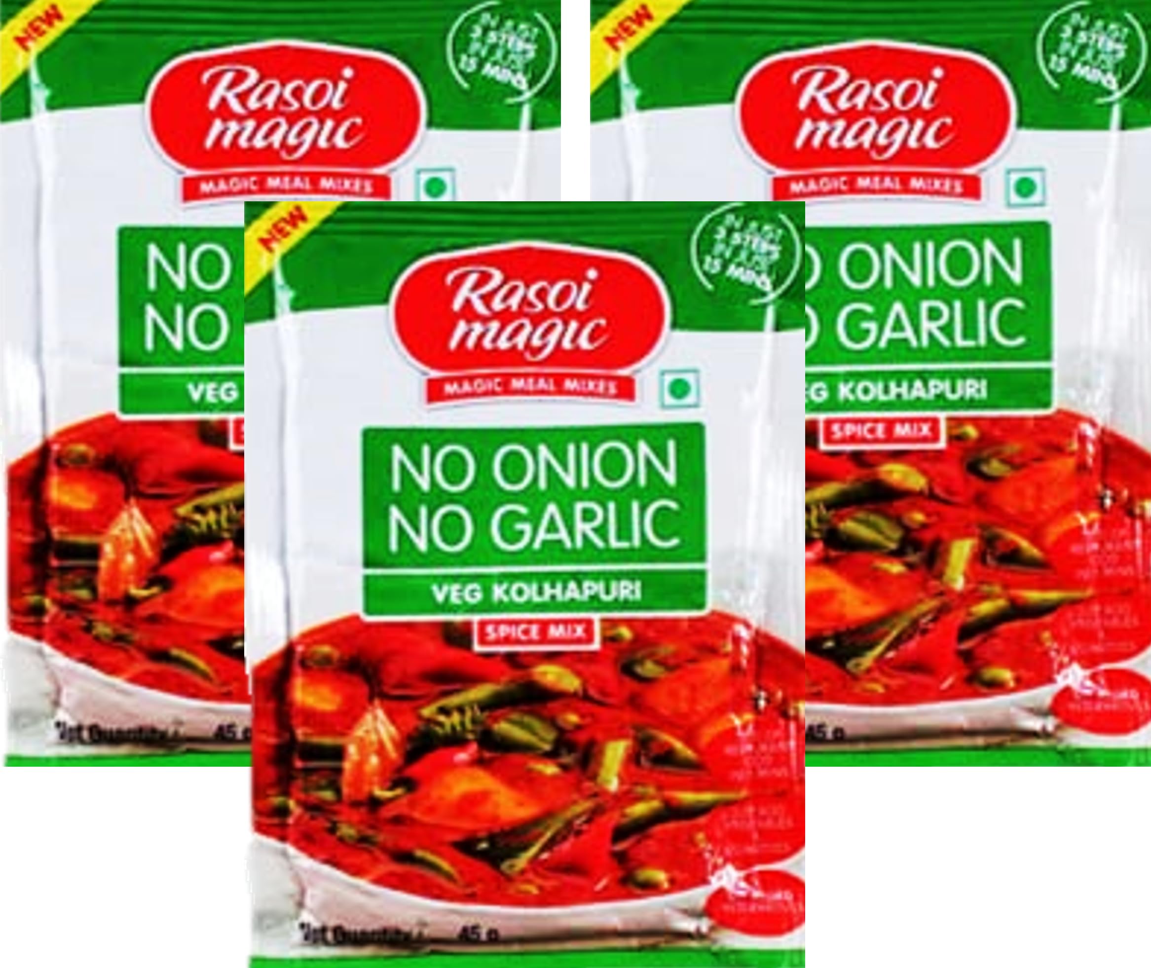 Rasoi Magic No Onion No Garlic Veg Kolhapuri Spice Mix 45g (Pack of 3) | Authentic Indian Masala for Vegan & Jain Cooking | Perfect for Curries, Biryanis & Gravies